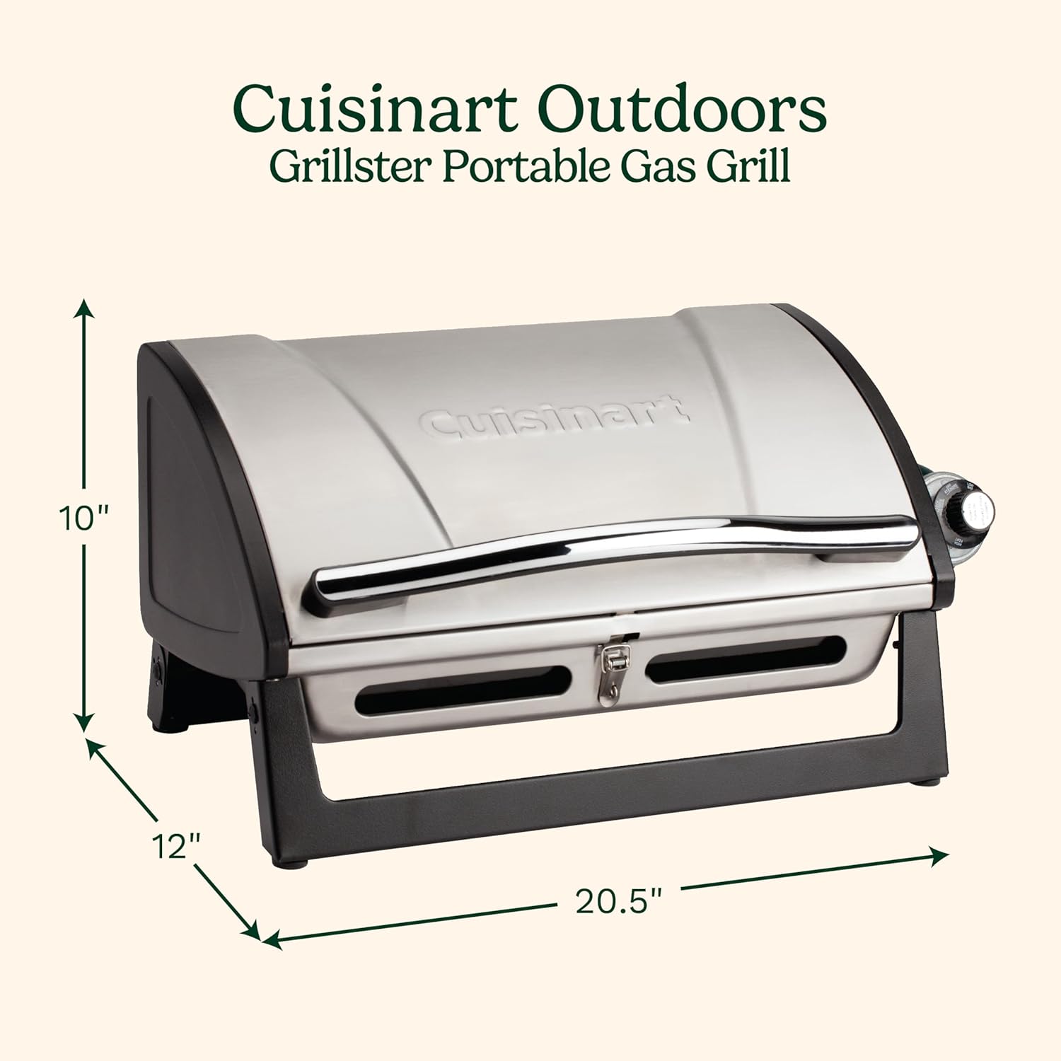 Cuisinart Grillster Portable Gas Grill, Stainless Steel Compact BBQ Grill with Locking Lid for Easy Transport, 8000 BTU Propane Grill with Dishwasher Safe Cooking Grate, Small Grill for Camping & BBQ