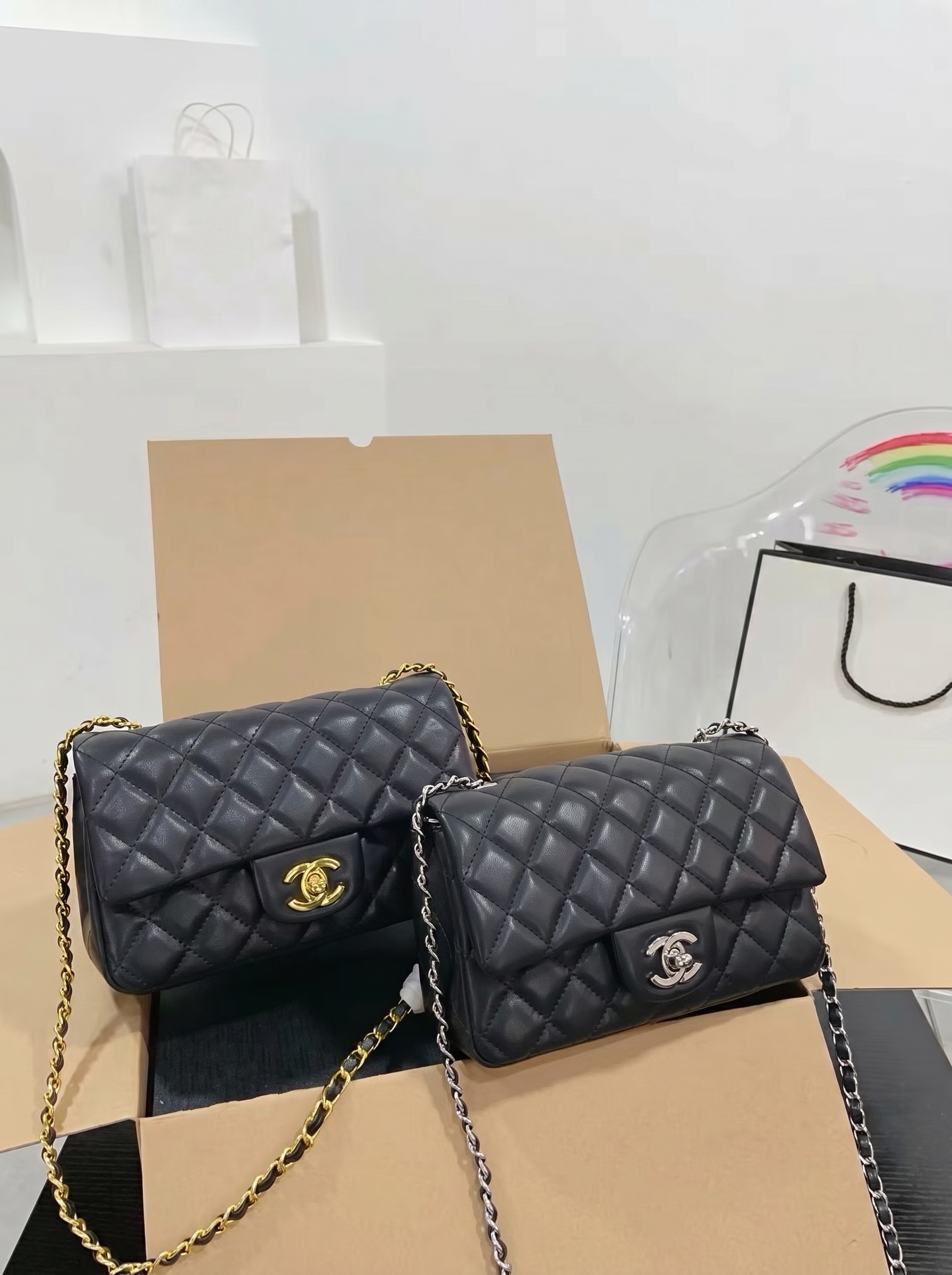 Chanel CF Mini 20CM Smooth Quilted Leather CC Logo Chain Flap Shoulder Bag - KAIROO