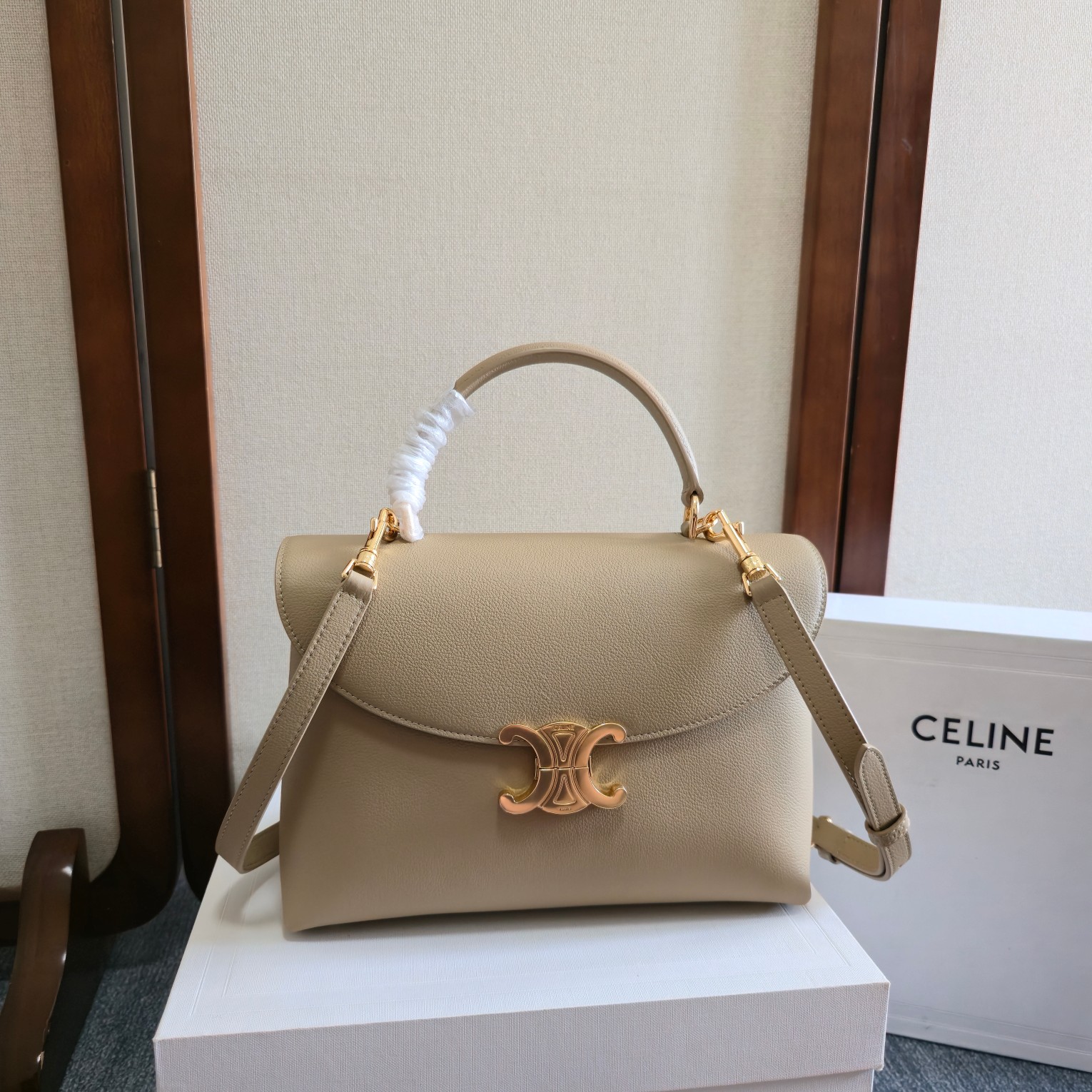 Celine Medium Nino Bag in Supple Grained Calfskin-Safari