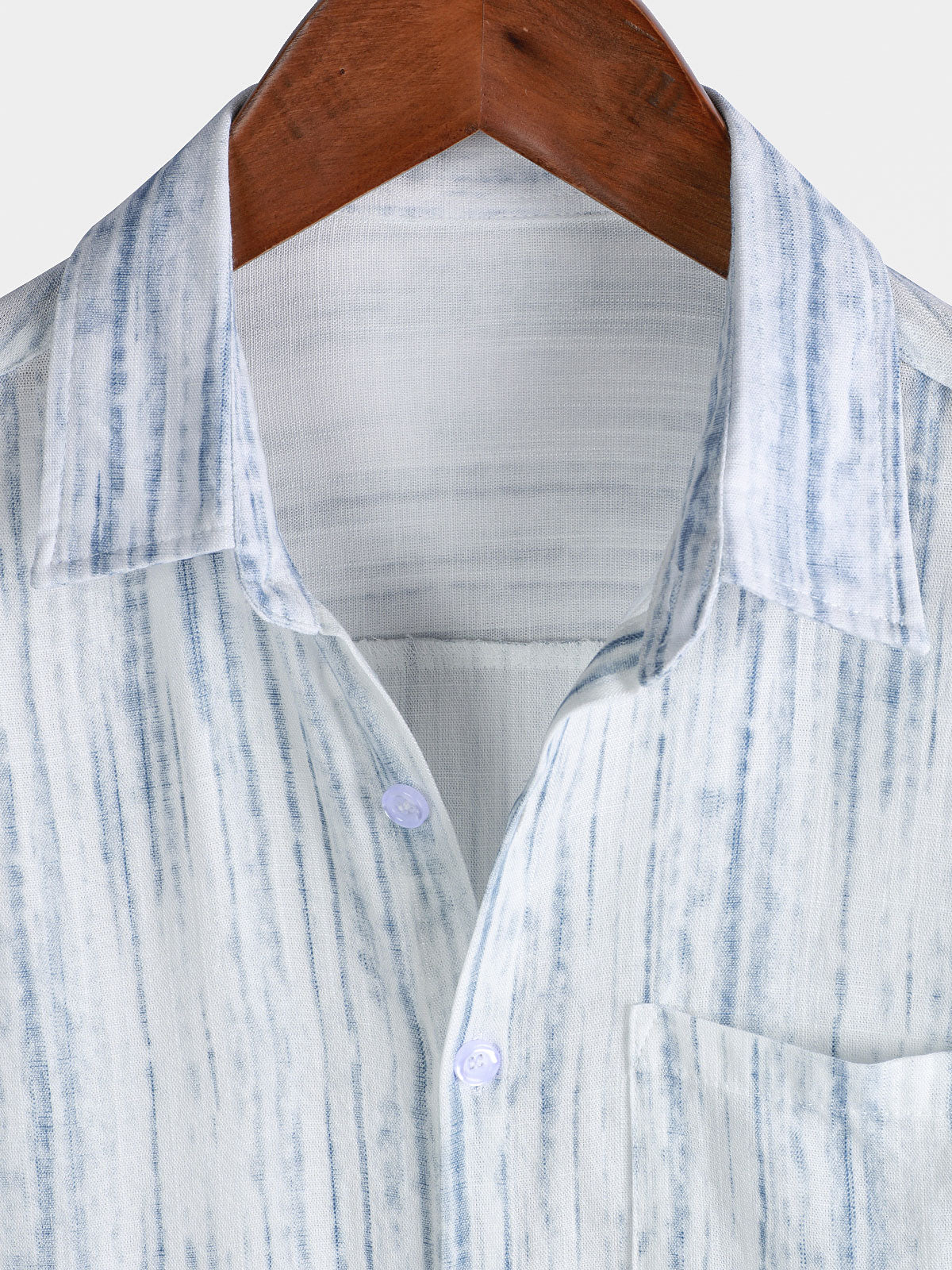 Men's White Striped Breathable Pocket Short Sleeve Shirt