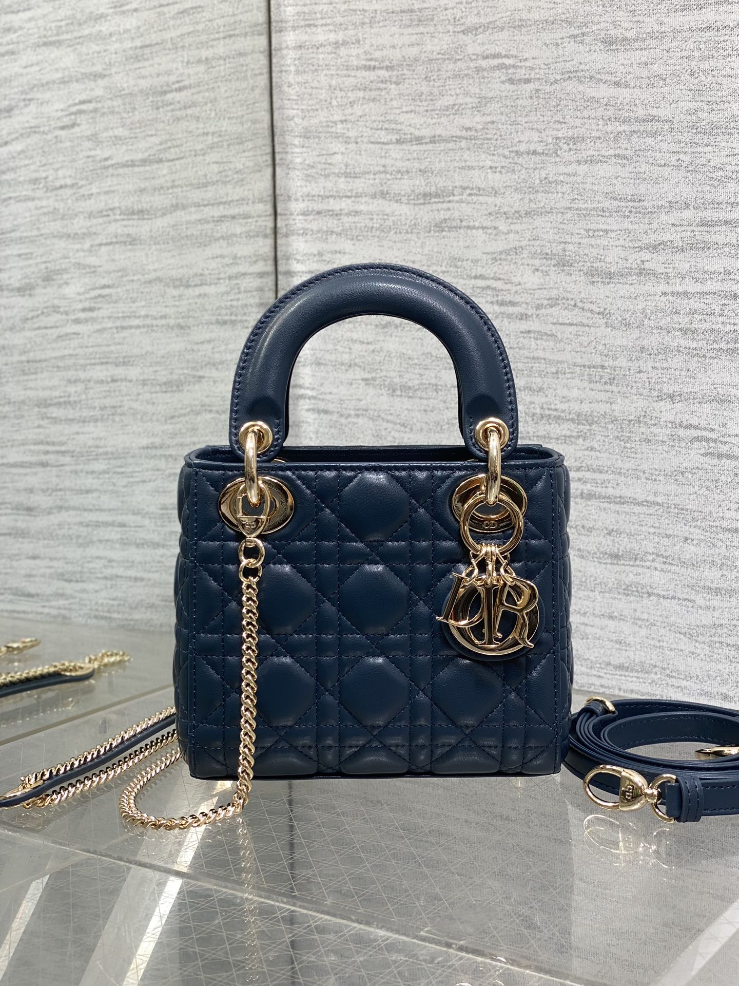 Mini Lady Dior Bag in Navy Blue Cannage Lambskin