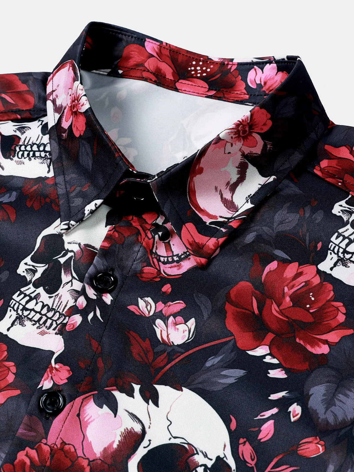 Men's Floral Skull Punk Rock Beach Print Short Sleeve Shirt