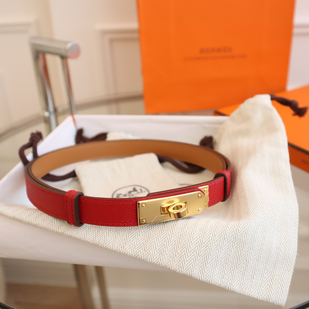 Hermes Red Kelly Mini leather Belt 18mm