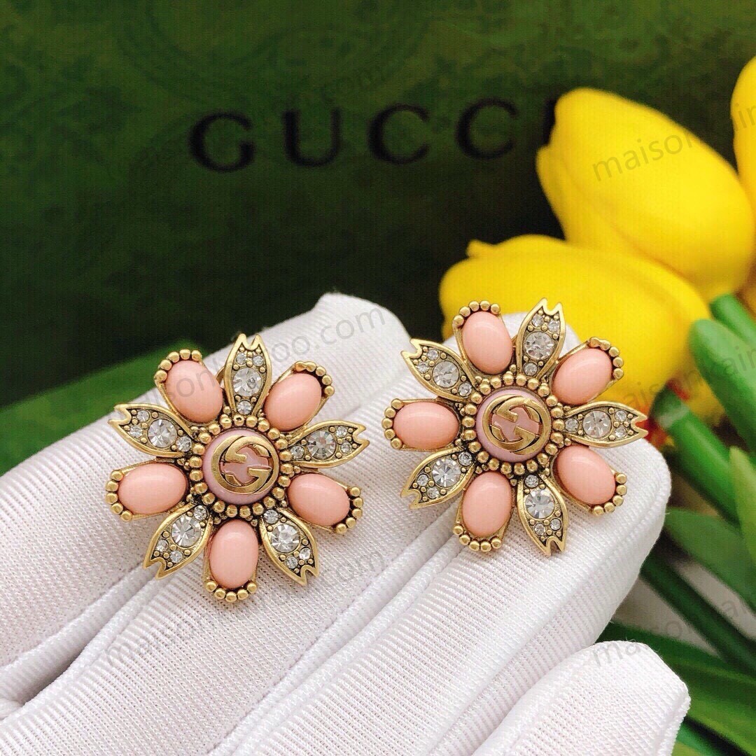 Gucci Pink Flower Stud Earrings - KAIROO