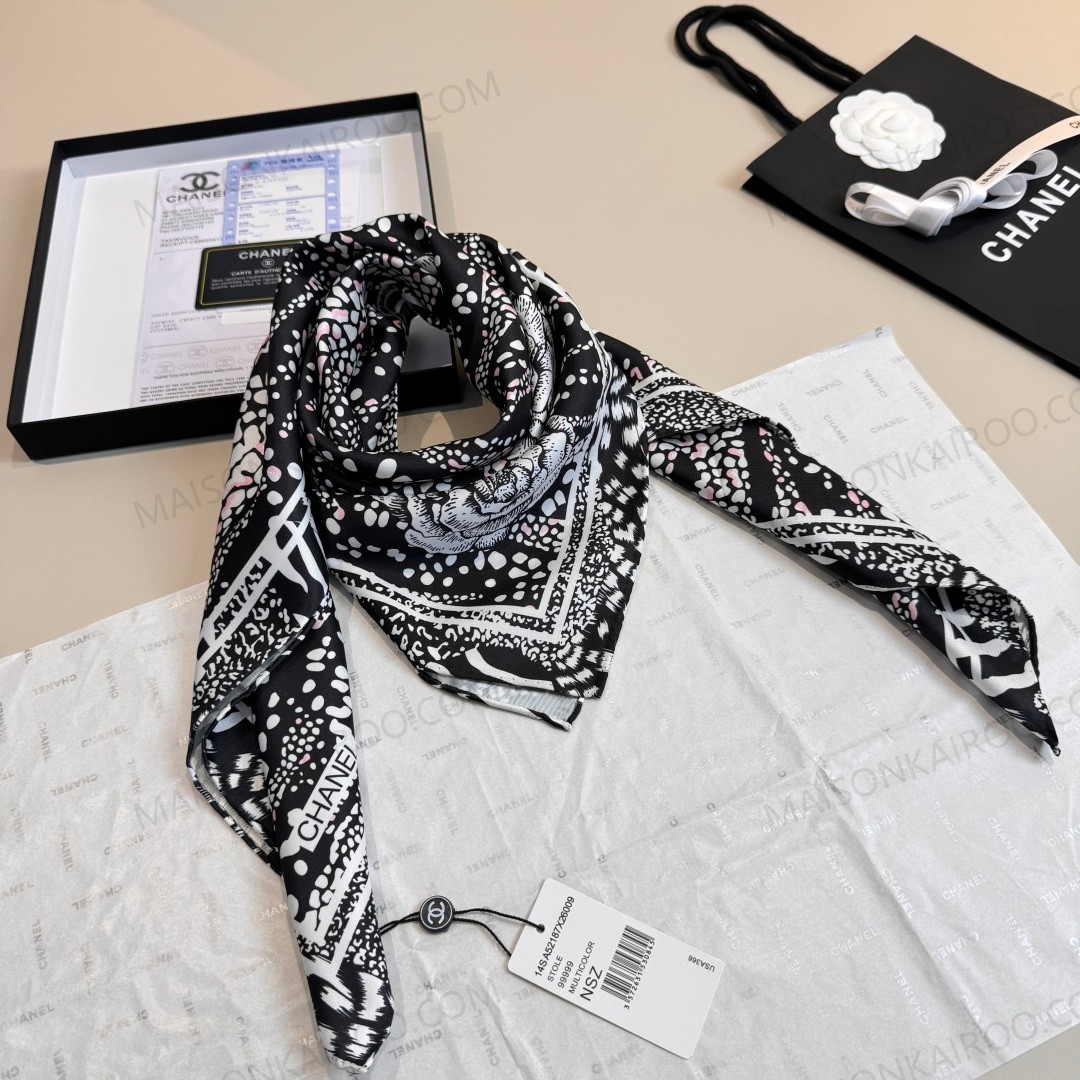 Chanel Camellia Sketch 90 Square Scarf - KAIROO