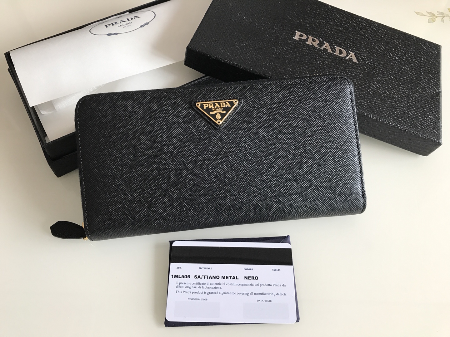 Prada Large Black Saffiano Leather Zippy wallet