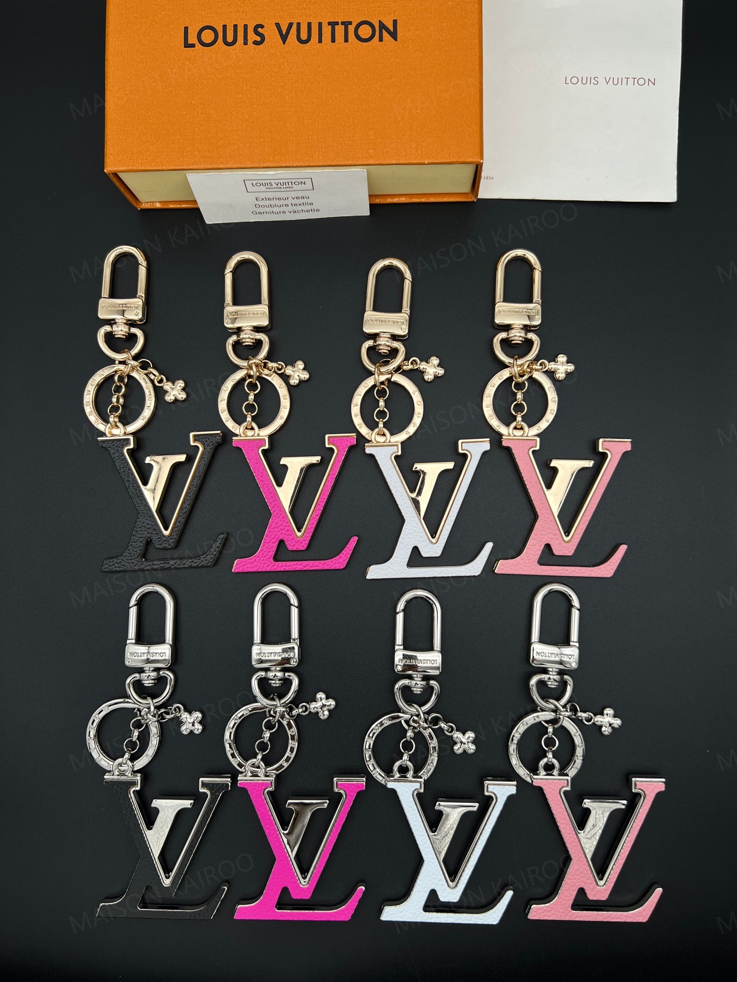 Louis Vuitton Leather Inlay Big LV Logo Bag Charm Keychain - KAIROO