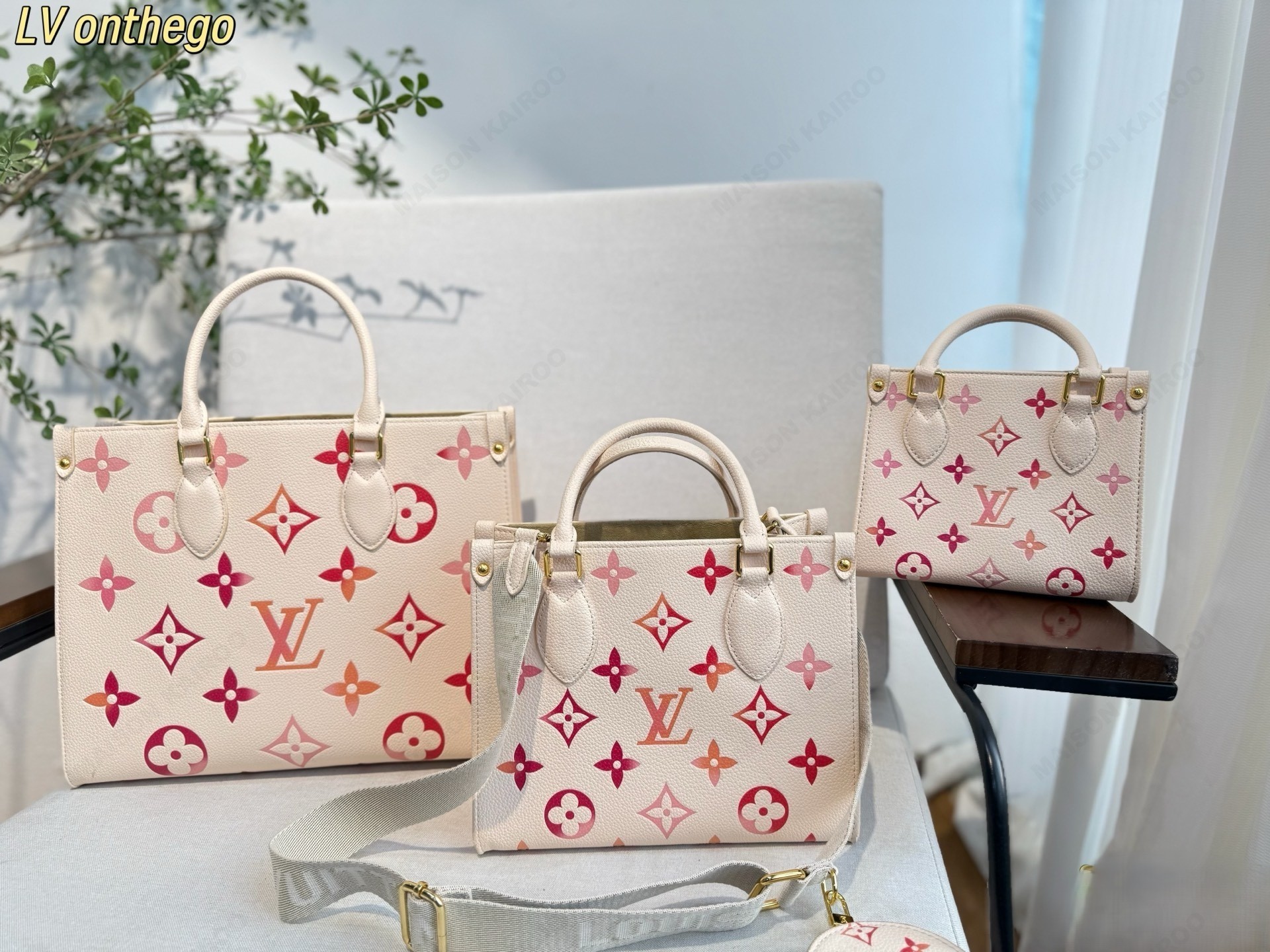 Louis Vuitton LV OnTheGo BB/PM/MM/GM Red Pink Monogram Gradient Empreinte Leather Top Handle Bag - KAIROO