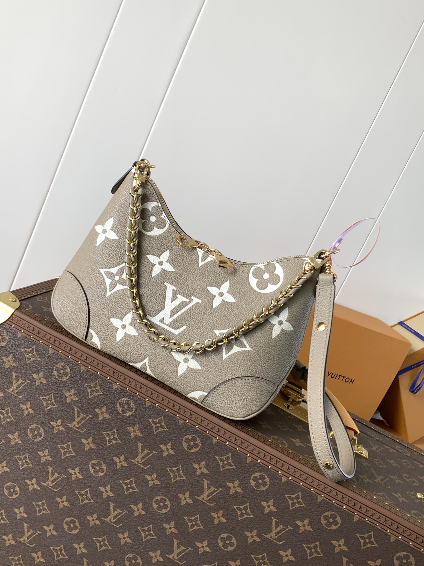 M13224 LV Boulogne PM Bag in Dove Grey Bicolor Monogram Empreinte leather