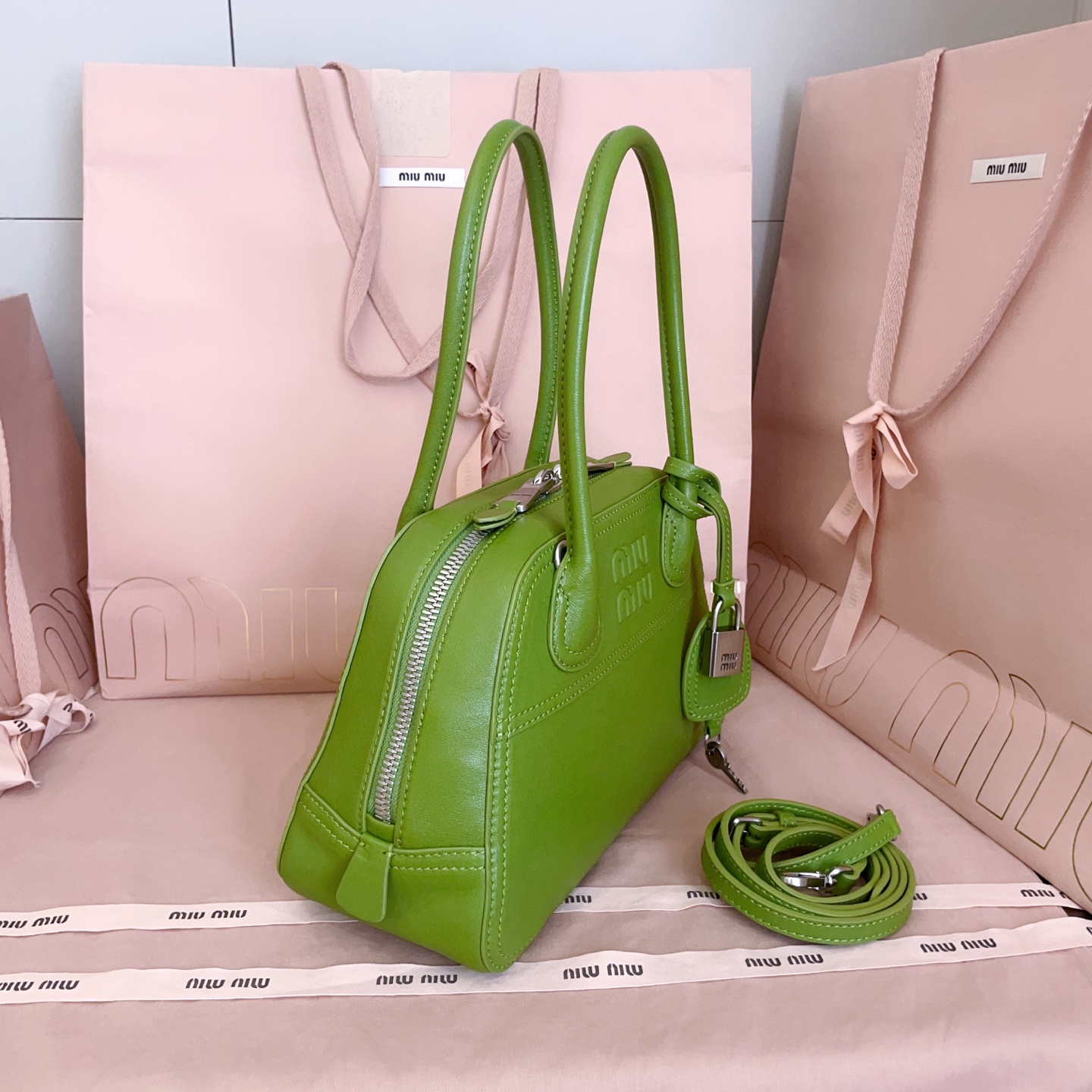 Miu Miu Small Green Vivant Leather bag 5BB200