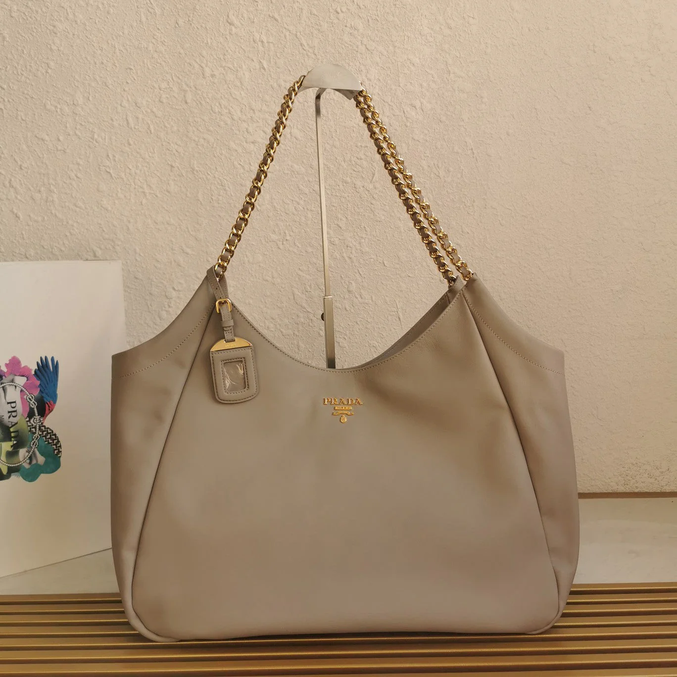 Prada CHAIN TOTE 39 SOFT GREY CALFSKIN
