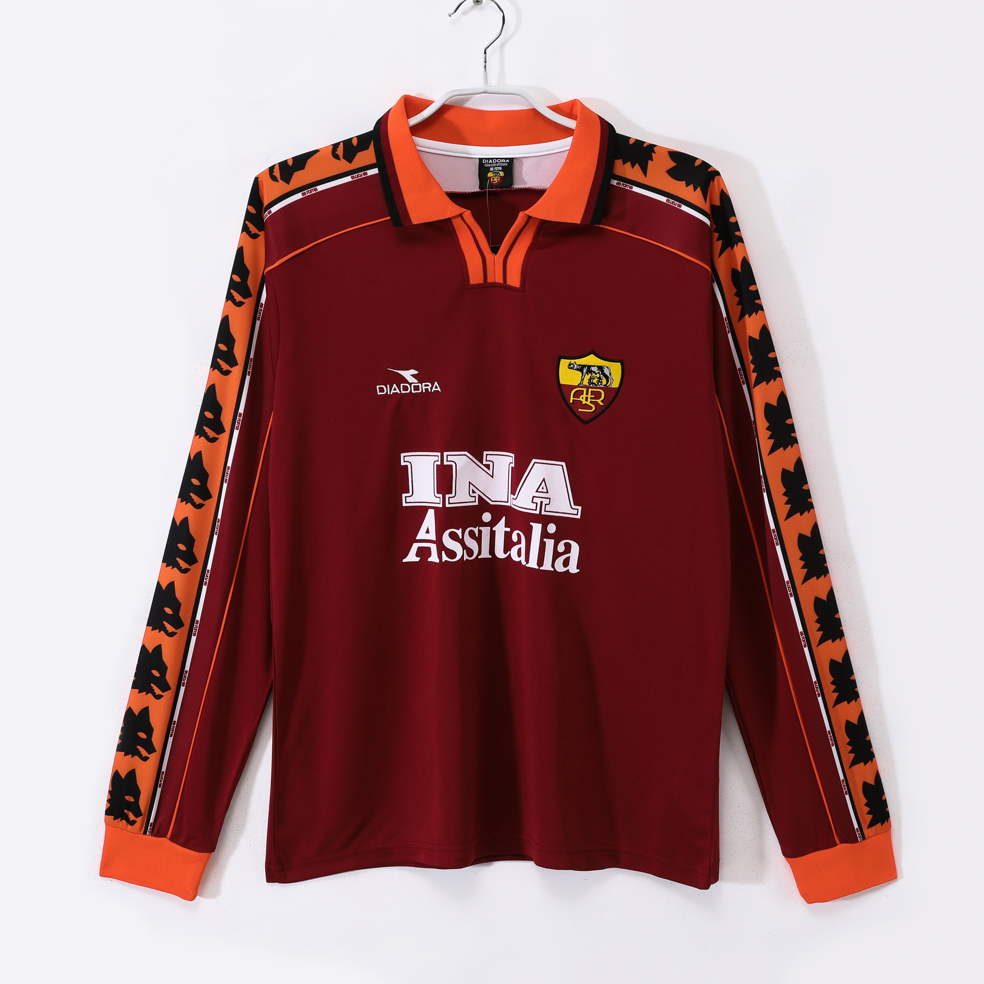 Retro Roma 98/99 Home Long Sleeves Jersey  S-XXL