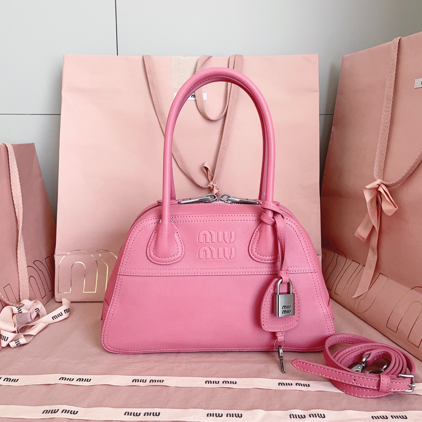 Miu Miu Small Pink Vivant Suede Leather bag 5BB200