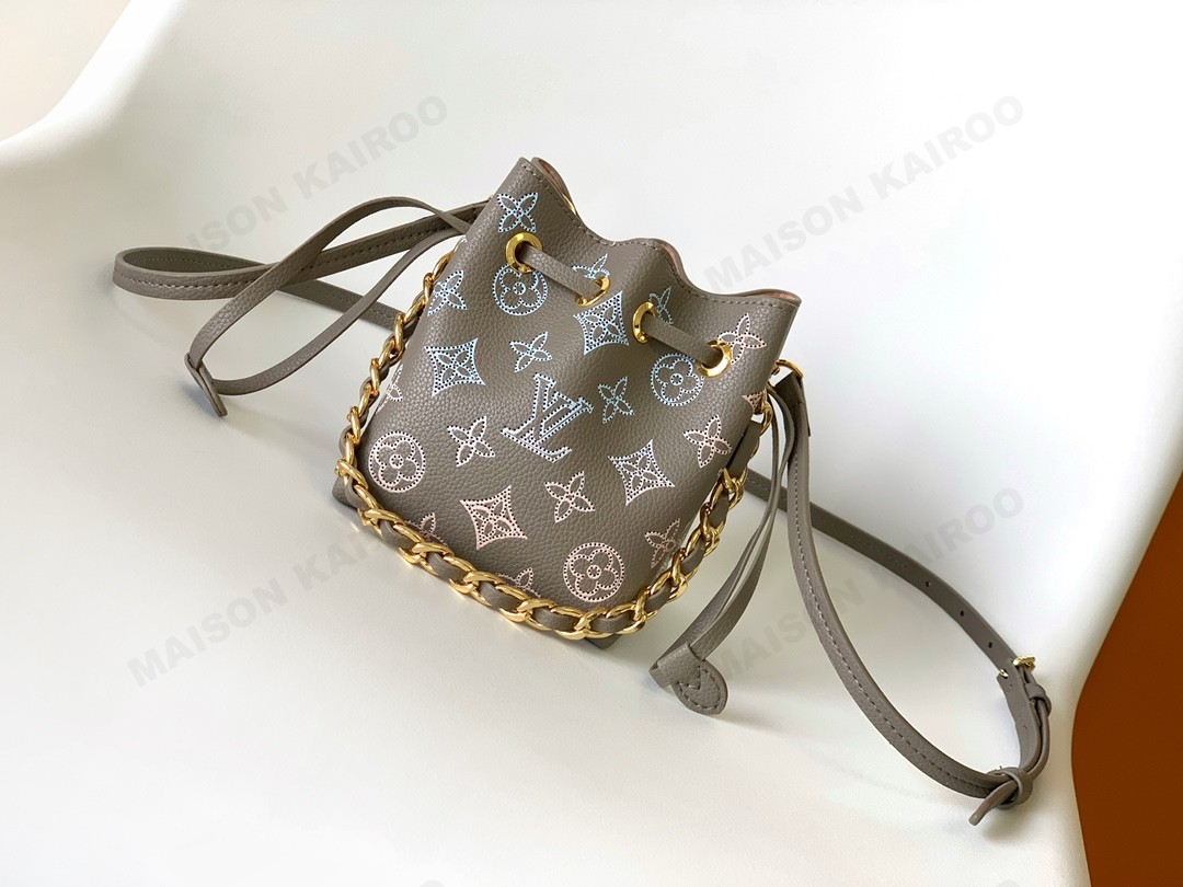 【10A】Louis Vuitton LV Pico Bella Taupe Gradient Mahina Perforated Leather Drawstring Bucket Shoulder Bag - KAIROO