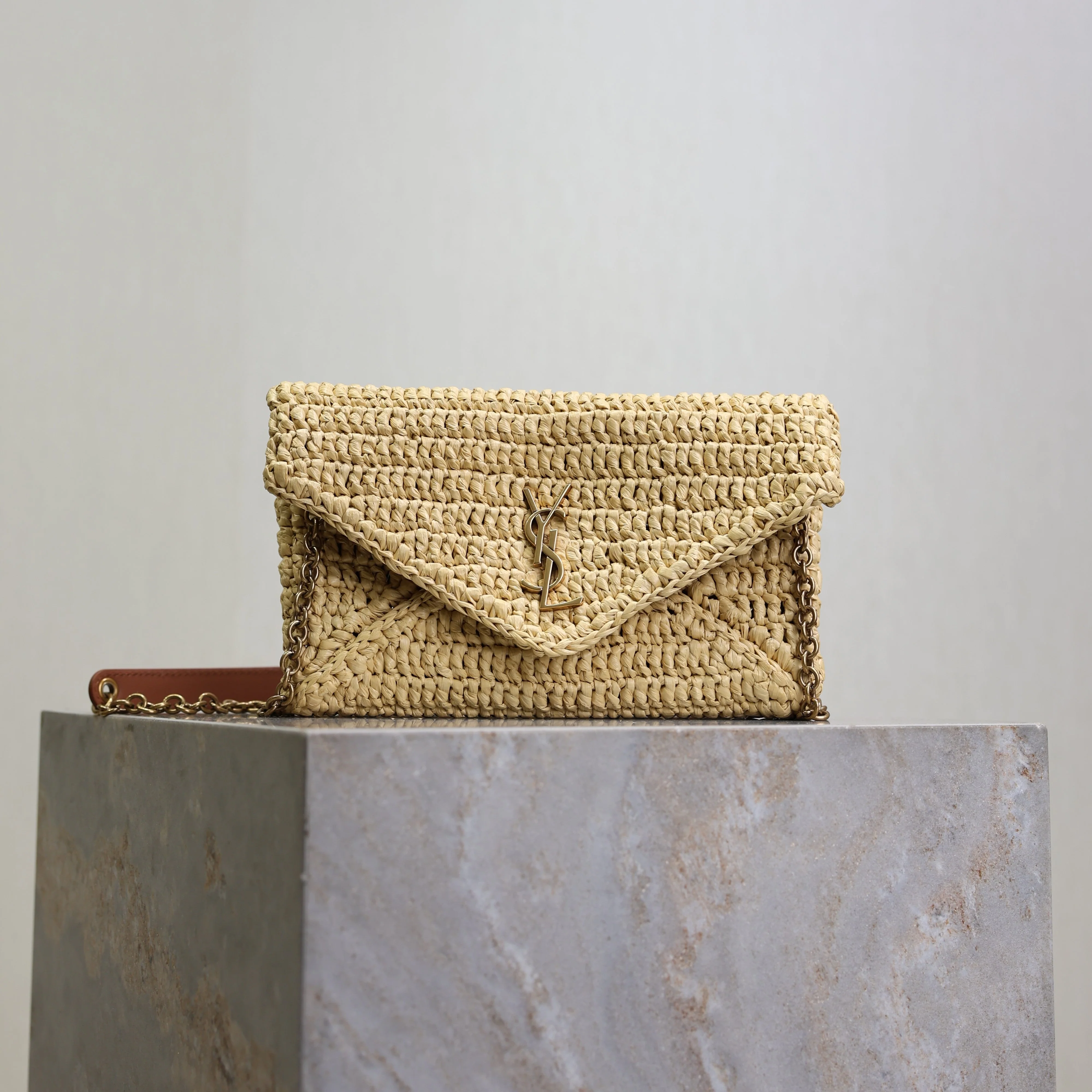 Saint Laurent YSL Calypso Bag 19cm Beige Raffia Leather