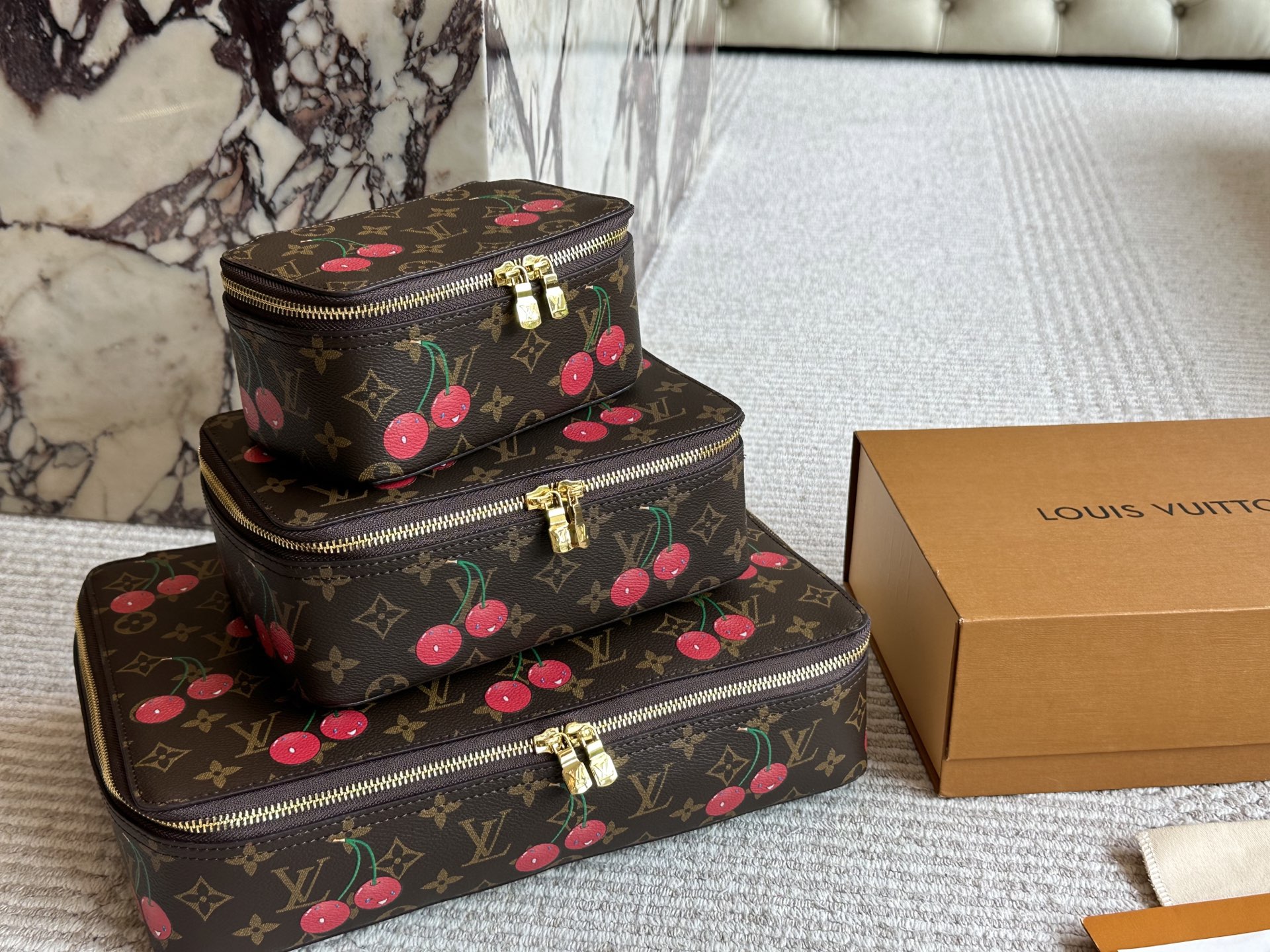 Louis Vuitton LV x TM Monogram Cerises Canvas Nice Vanity Jewelry Case Travel Top Handle Bag - KAIROO