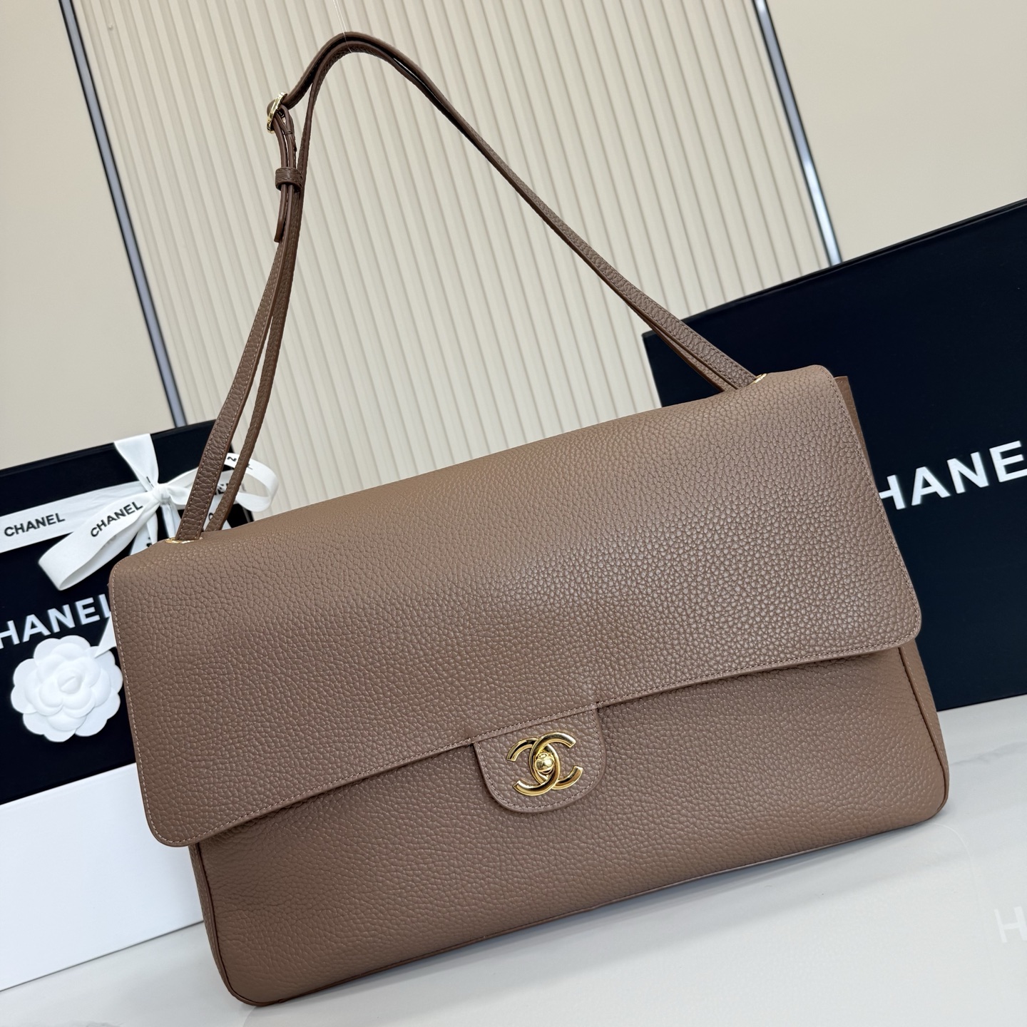 CHANEL 2026 Maxi Flap bag 38cm in Light brown AS6233