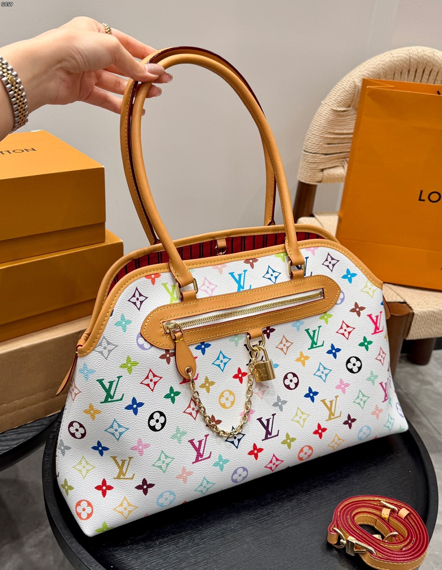 Louis Vuitton LV x TM GM Montorgueil Ever More Monogram White Multicolore Top Handle Bag With Pouch - KAIROO