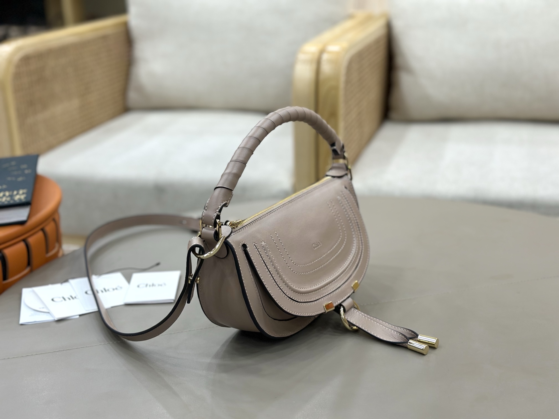 Chloe Mini Marcie Shoulder Bag in Smooth Calfskin-Grey