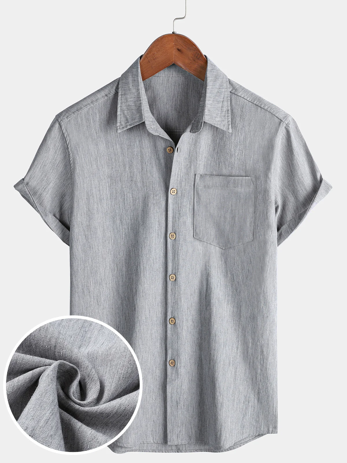 Men's Gray Solid Casual Sport Comfort Short Sleeve Shirt