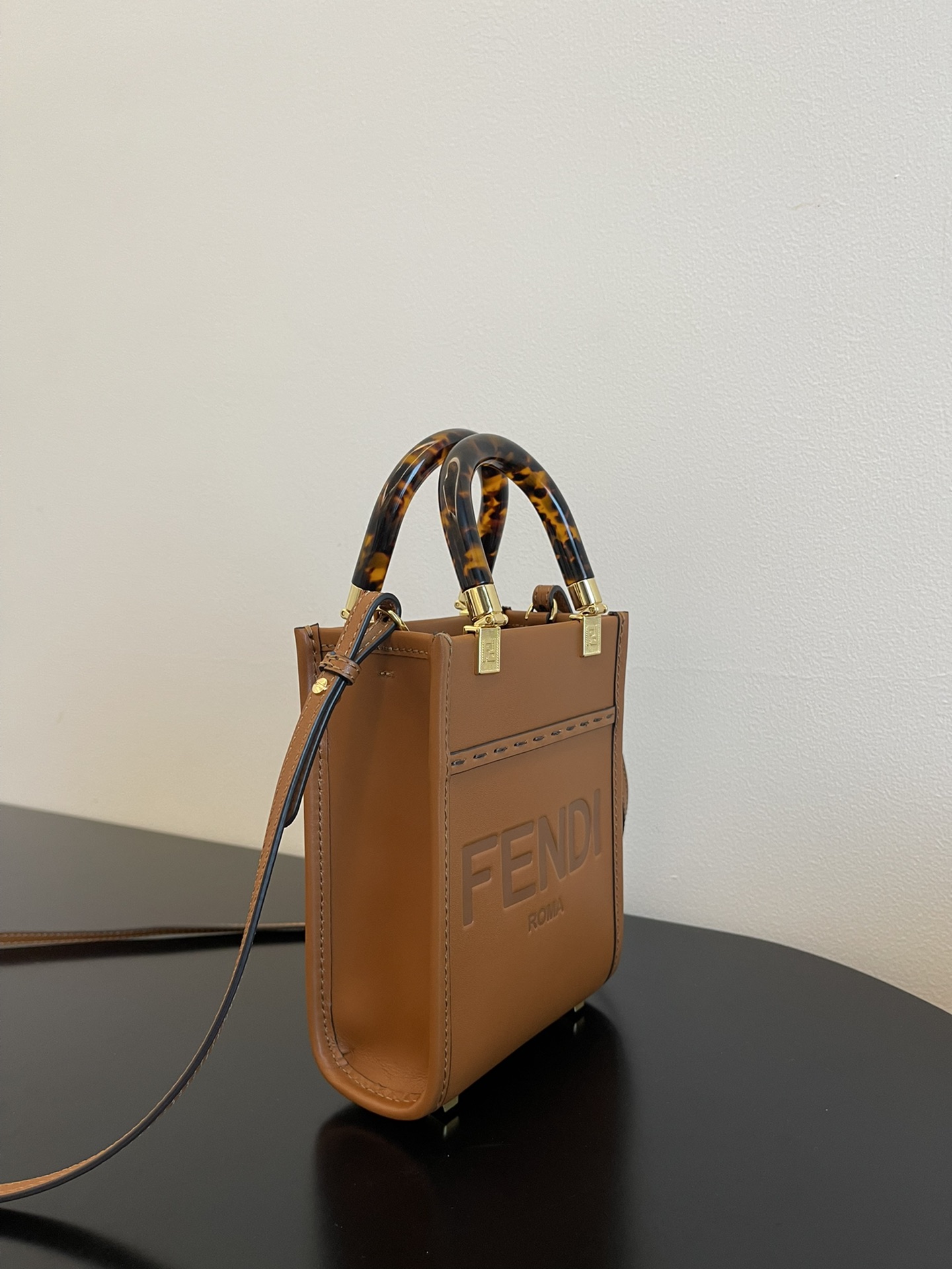 Fendi Mini Sunshine Leather Bag-Brown