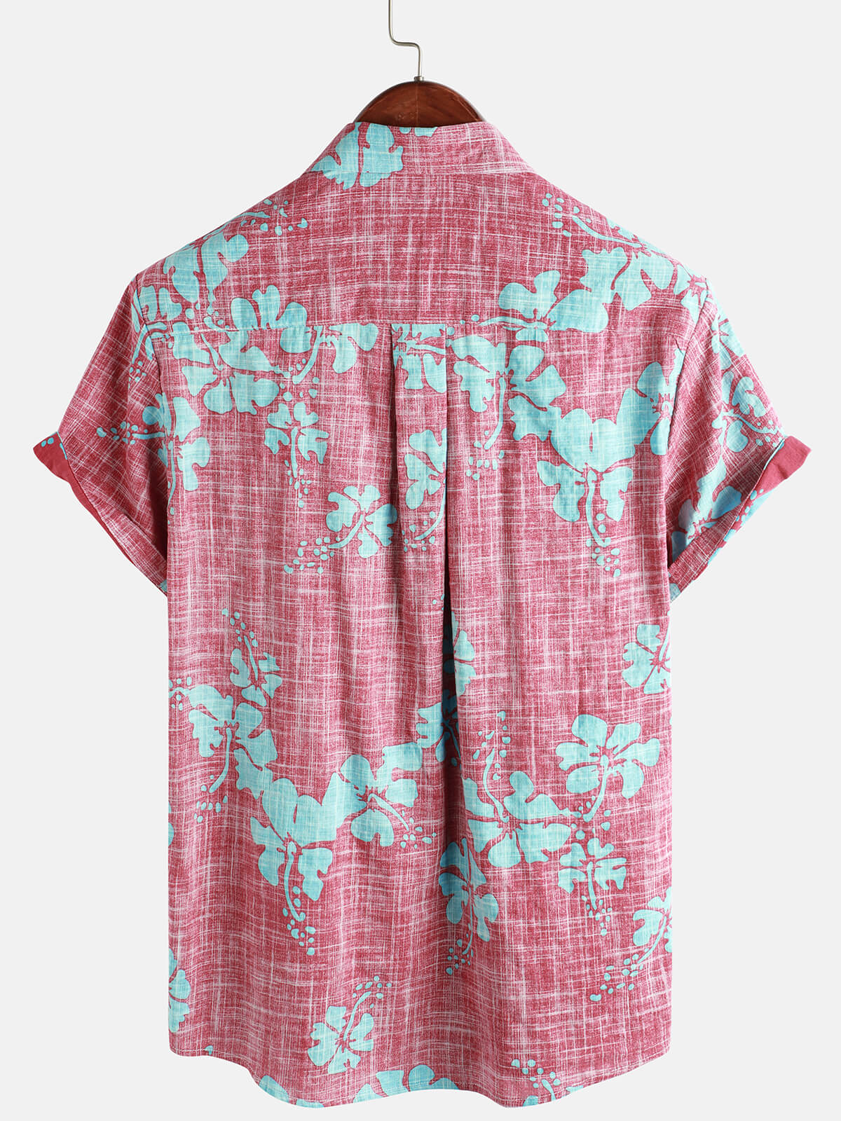 Men's Vintage Red Floral Tropical Beach Hawaiian Button-Up Short Sleeve Shirt