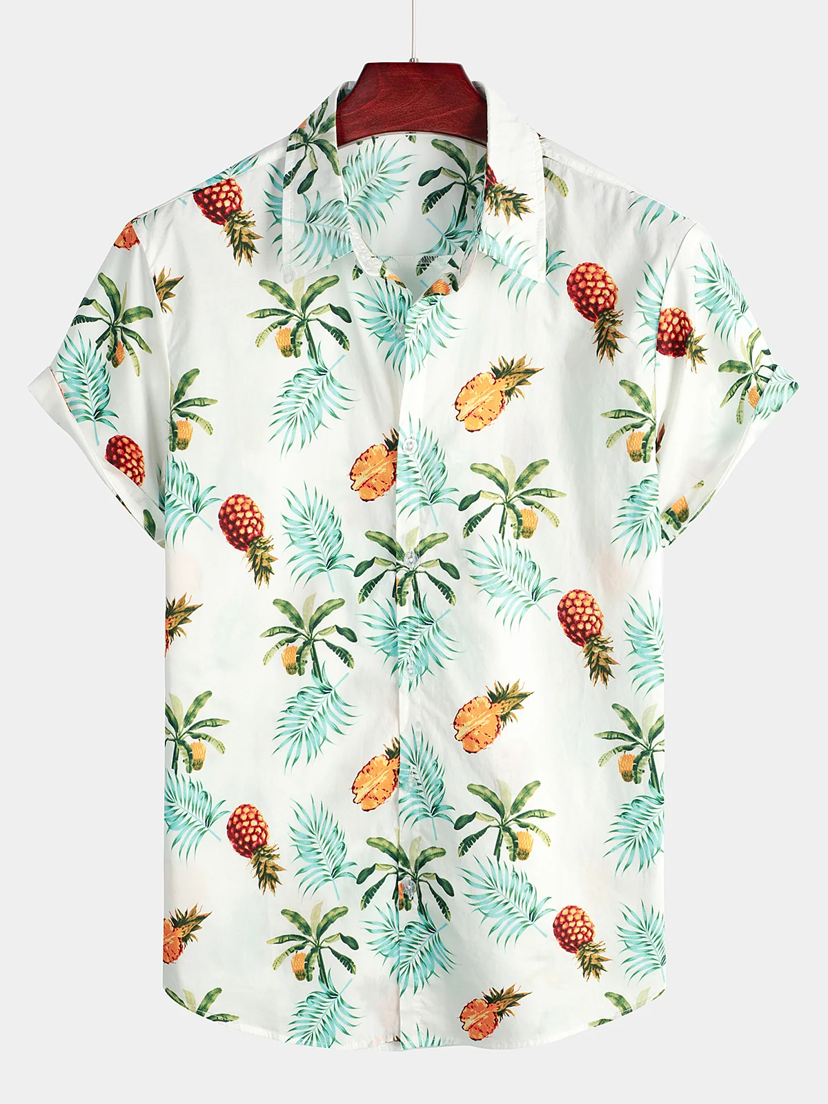 Men's Pineapple Print Cotton Hawaiian Short Sleeve Shirt