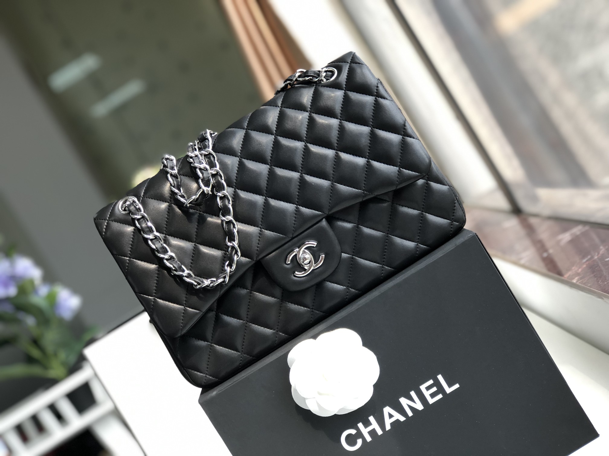 Chanel Large Classic Handbag in Black Lambskin leather