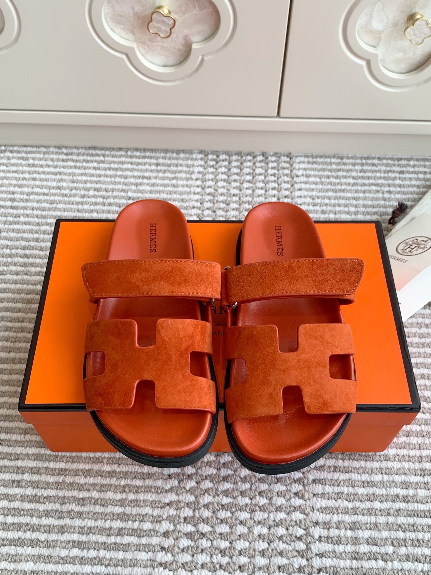 Hermes Chypre Unisex Suede Sandals