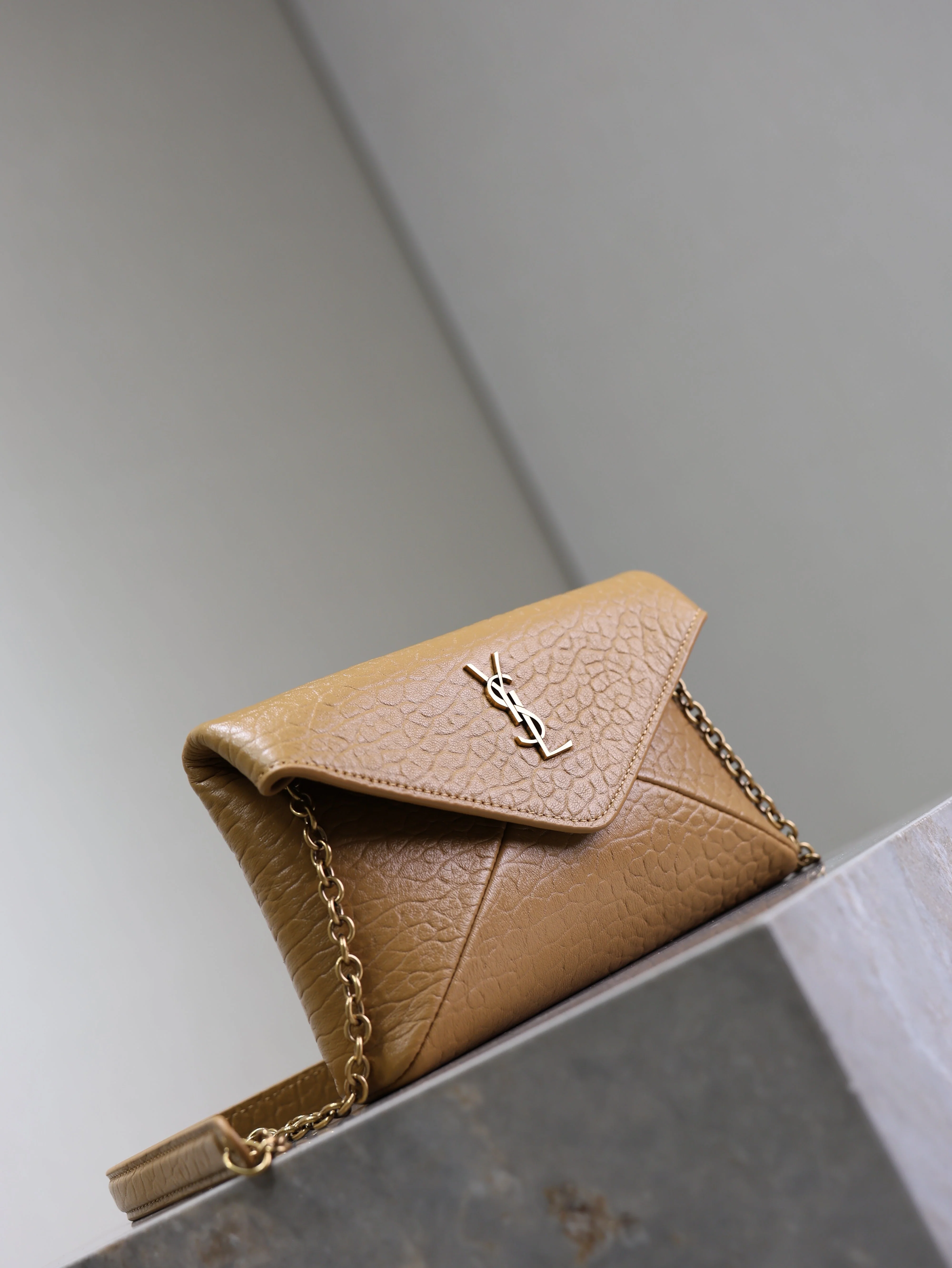 Saint Laurent YSL  Calypso Bag 19cm Light Brown Elephant Leather