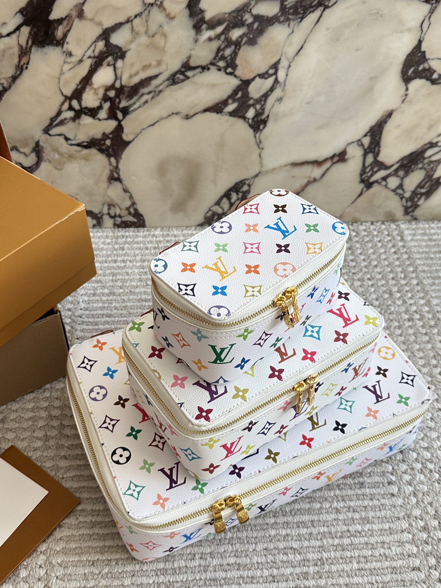 Louis Vuitton LV x TM White Multicolore Canvas Nice Vanity Jewelry Case Travel Top Handle Bag - KAIROO