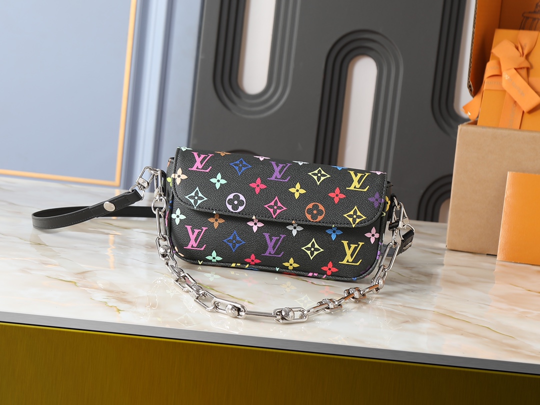 Louis Vuitton LV x TM Ivy WOC Black Multicolore Monogram Coated Canvas Leather Baguette Hobo Shoulder Bag - KAIROO