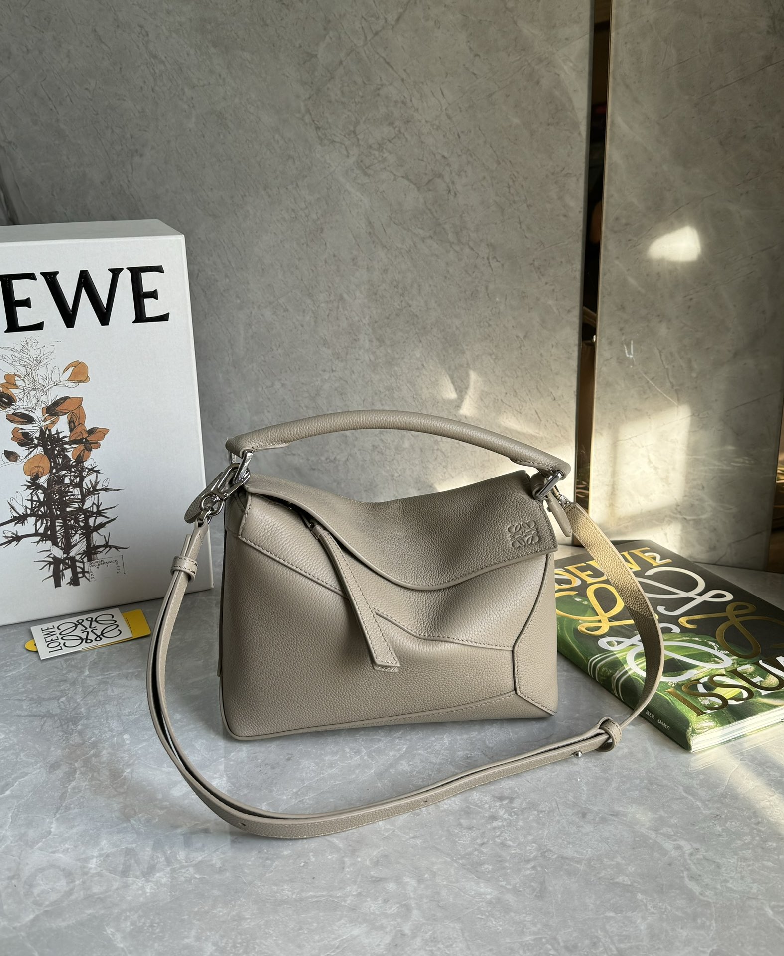 Loewe Small Sand Puzzle Geometric Panelled Grain Leather Handle Shoulder Bags - KAIROO