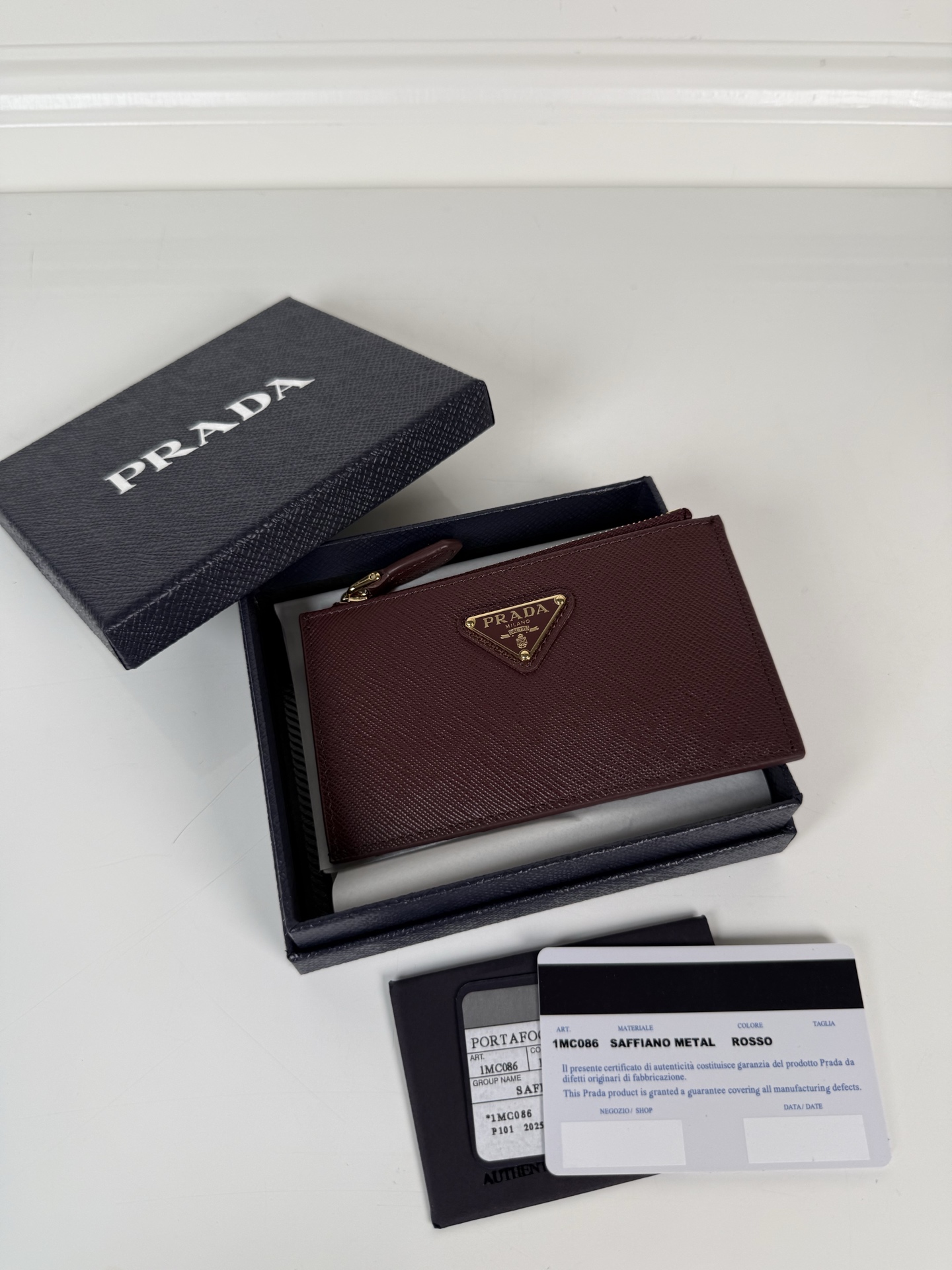 Prada Saffiano Card Holder -Burgundy
