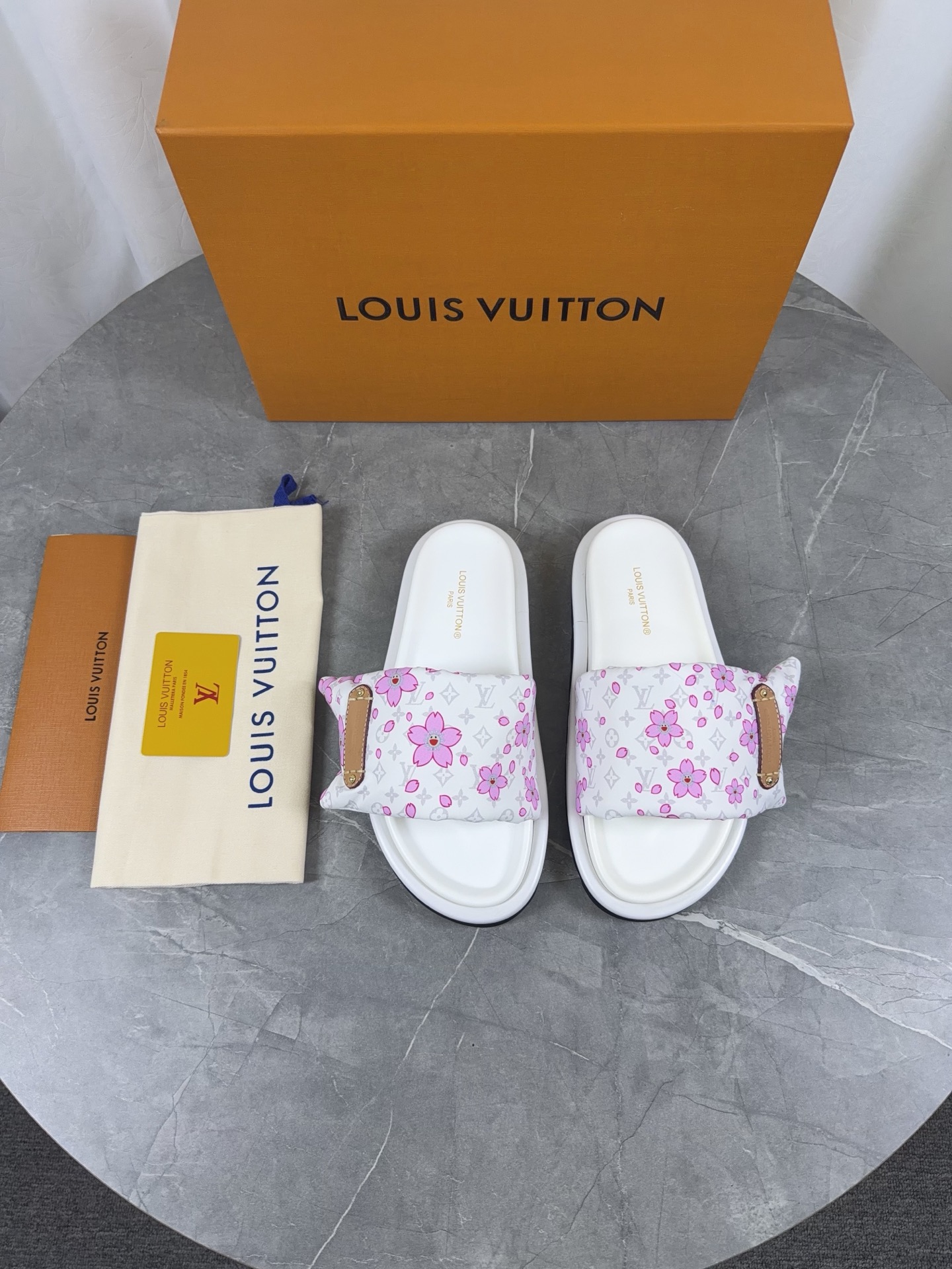 Louis Vuitton × Takashi Murakami Sakura Blossom Nylon Padded Strap Platform Slide Sandals - KAIROO