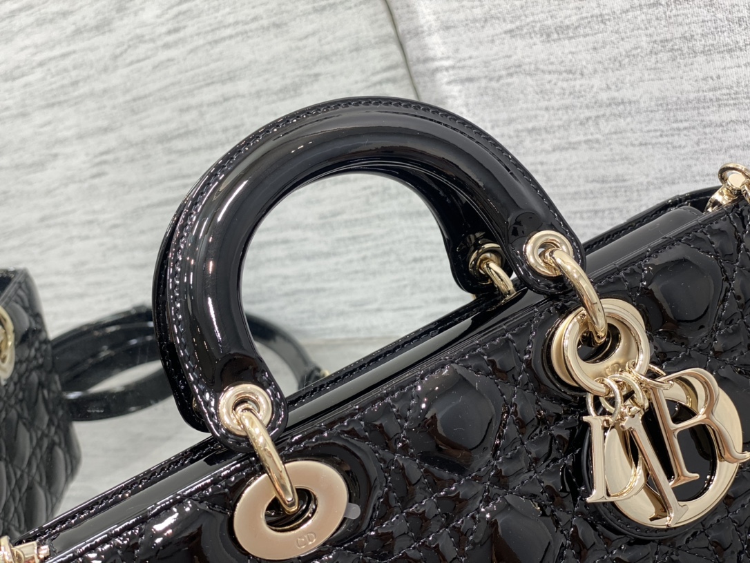 Dior Medium Lady D-Joy Bag in Black Patent Cannage Calfskin