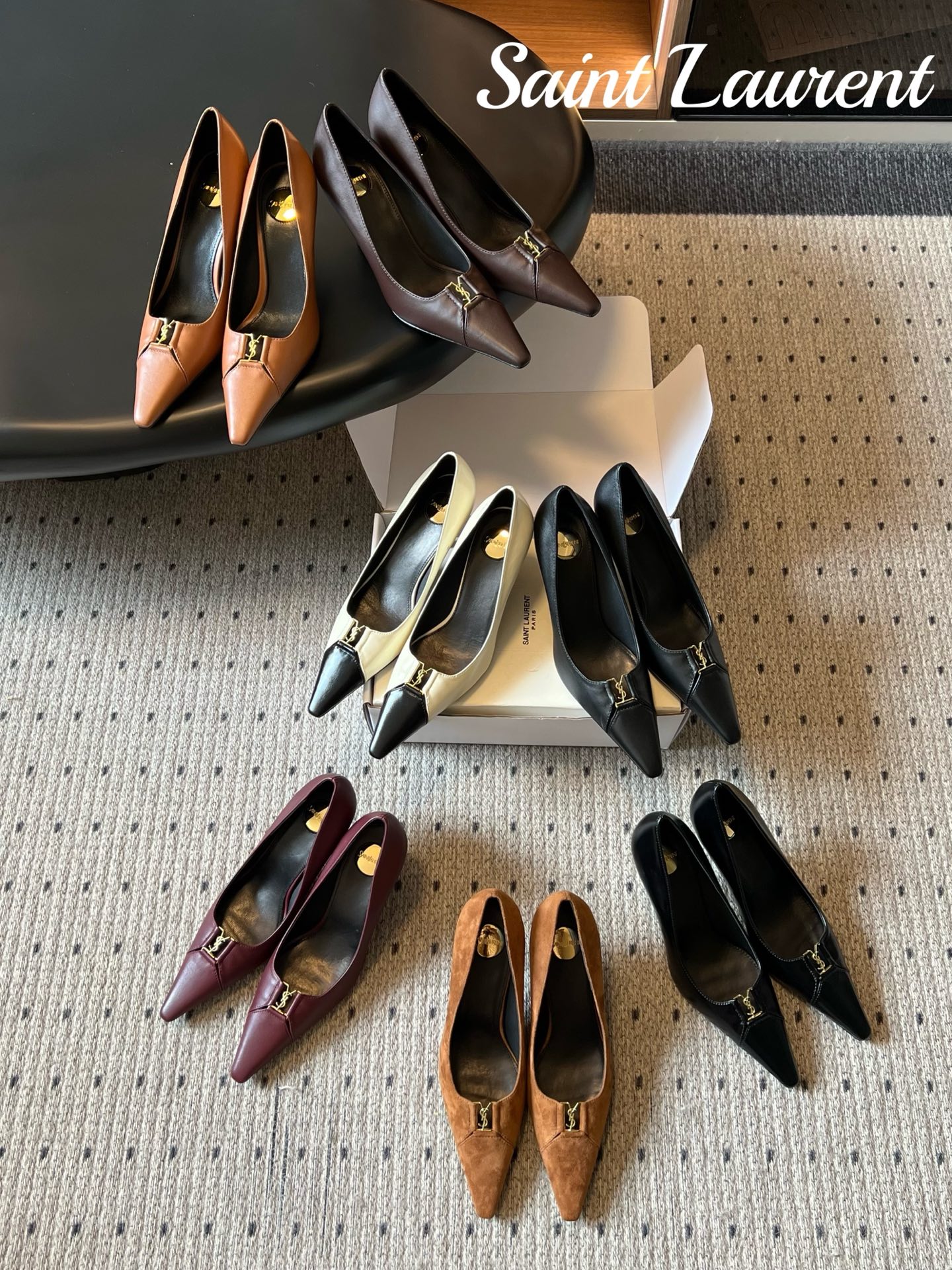Saint Laurent Paris Pointed Toe Smooth/Suede/Oil Wax Leather YSL Logo Stiletto Pumps Heels - KAIROO