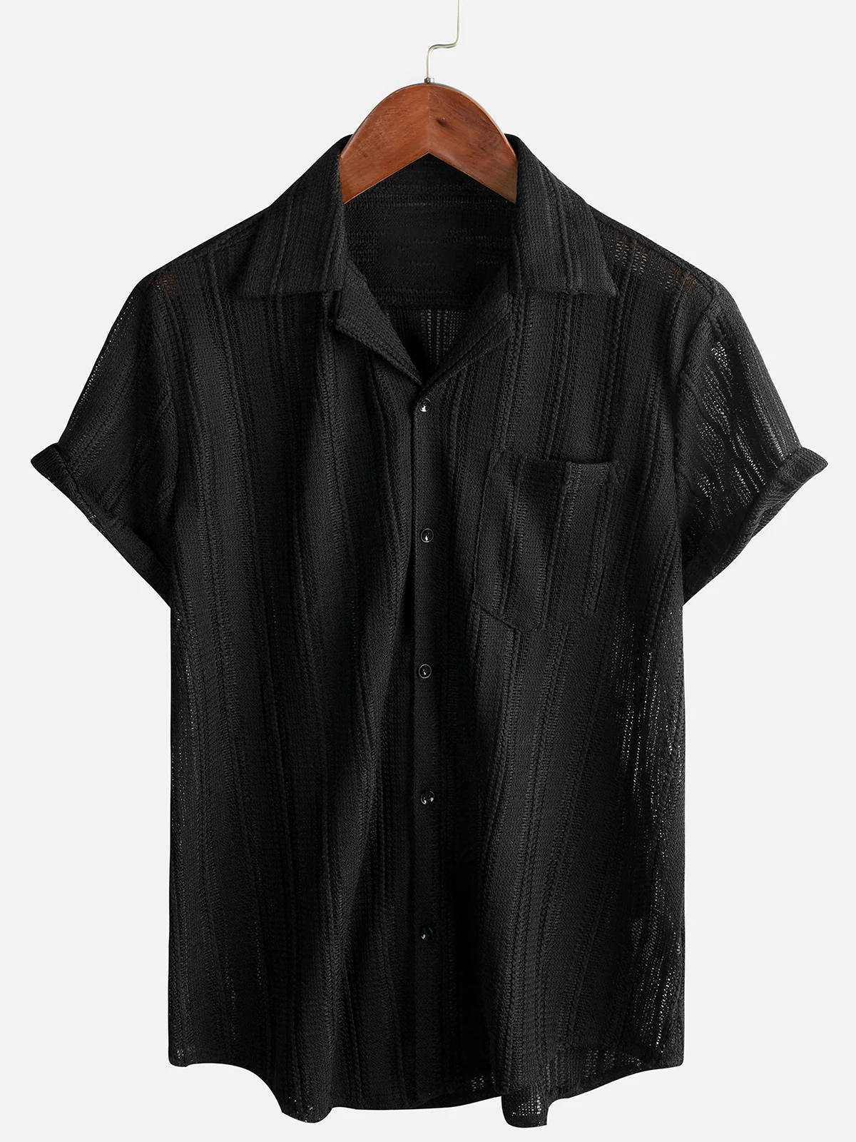 Men's Casual Lace Button-Up Summer Beach Short Sleeve Shirt