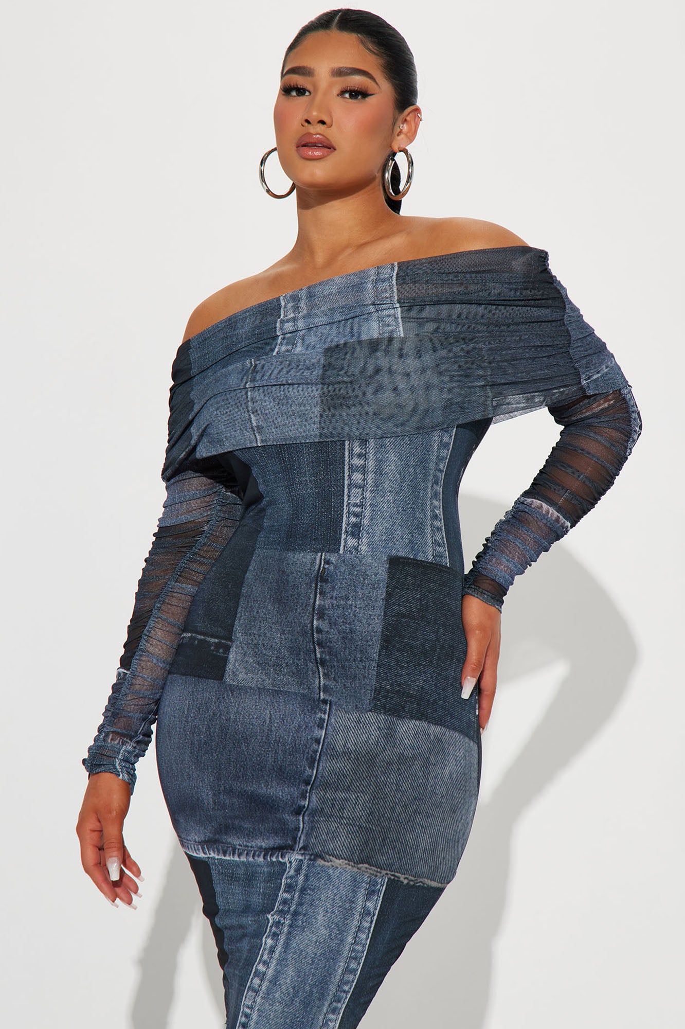 Joanne Mesh Midi Dress - Black/combo