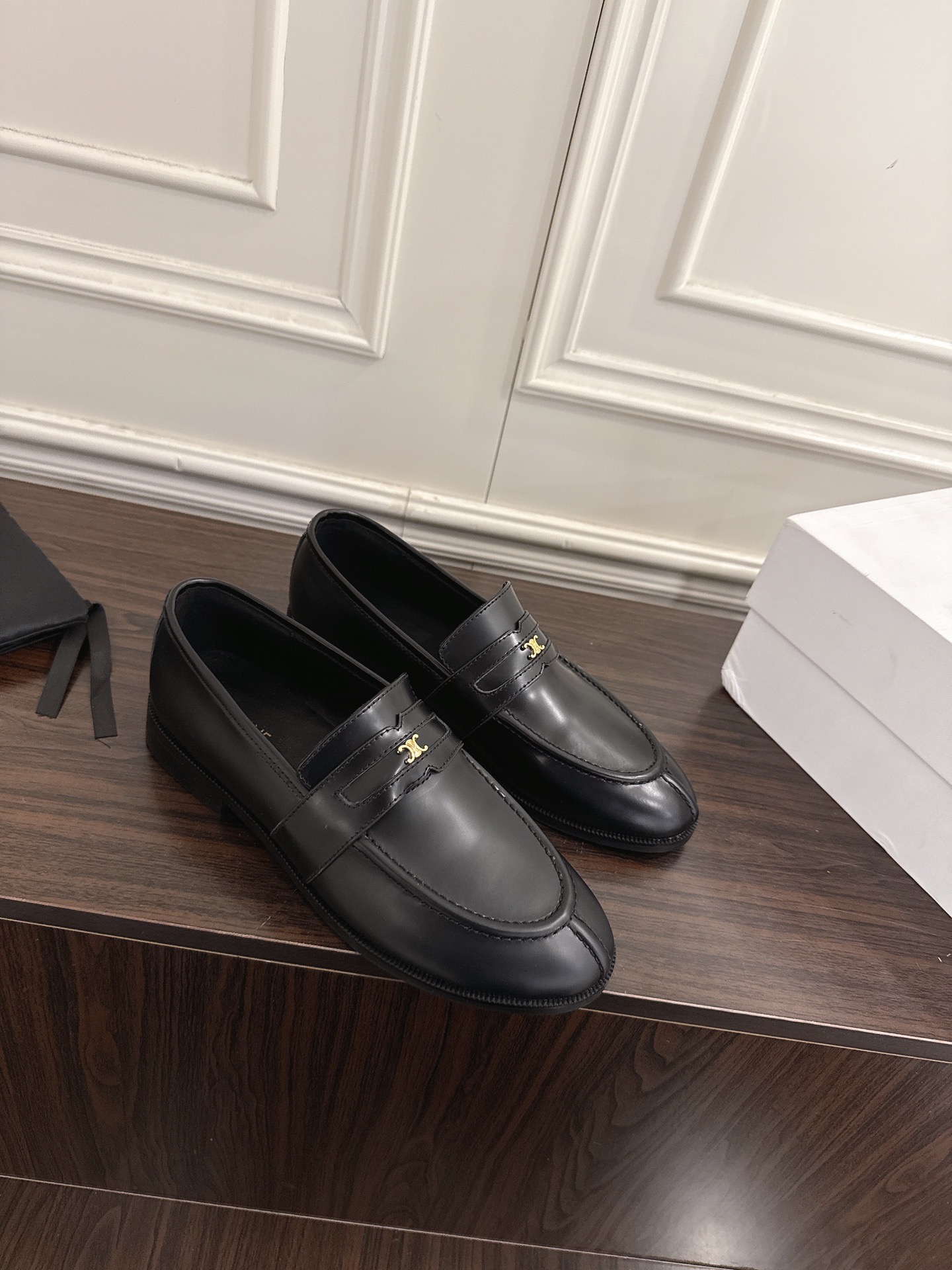 Celine Black Malaquais Loafers in Polished calfskin