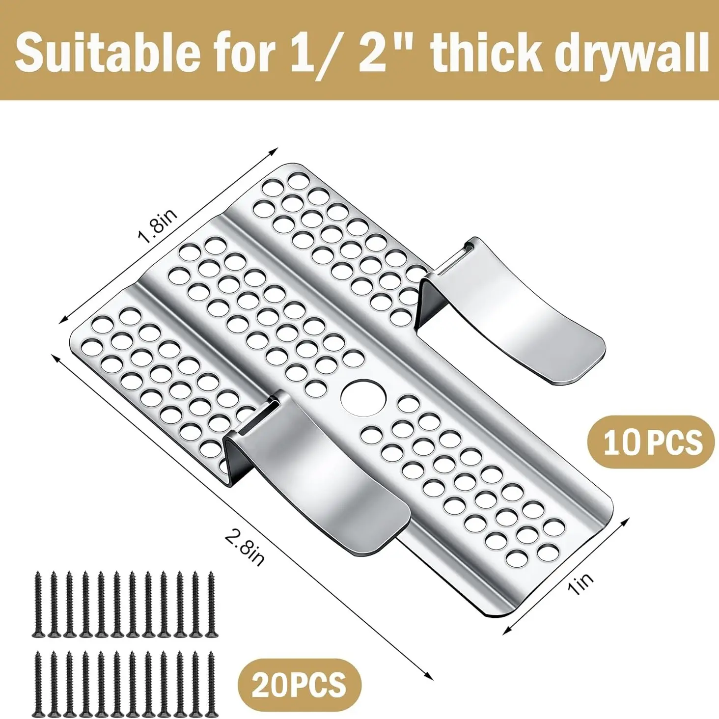 Drywall Repair Clips for 1/2-Inch Walls - Heavy-Duty Metal Patching Brackets with Screws (No Wood Backing Needed)