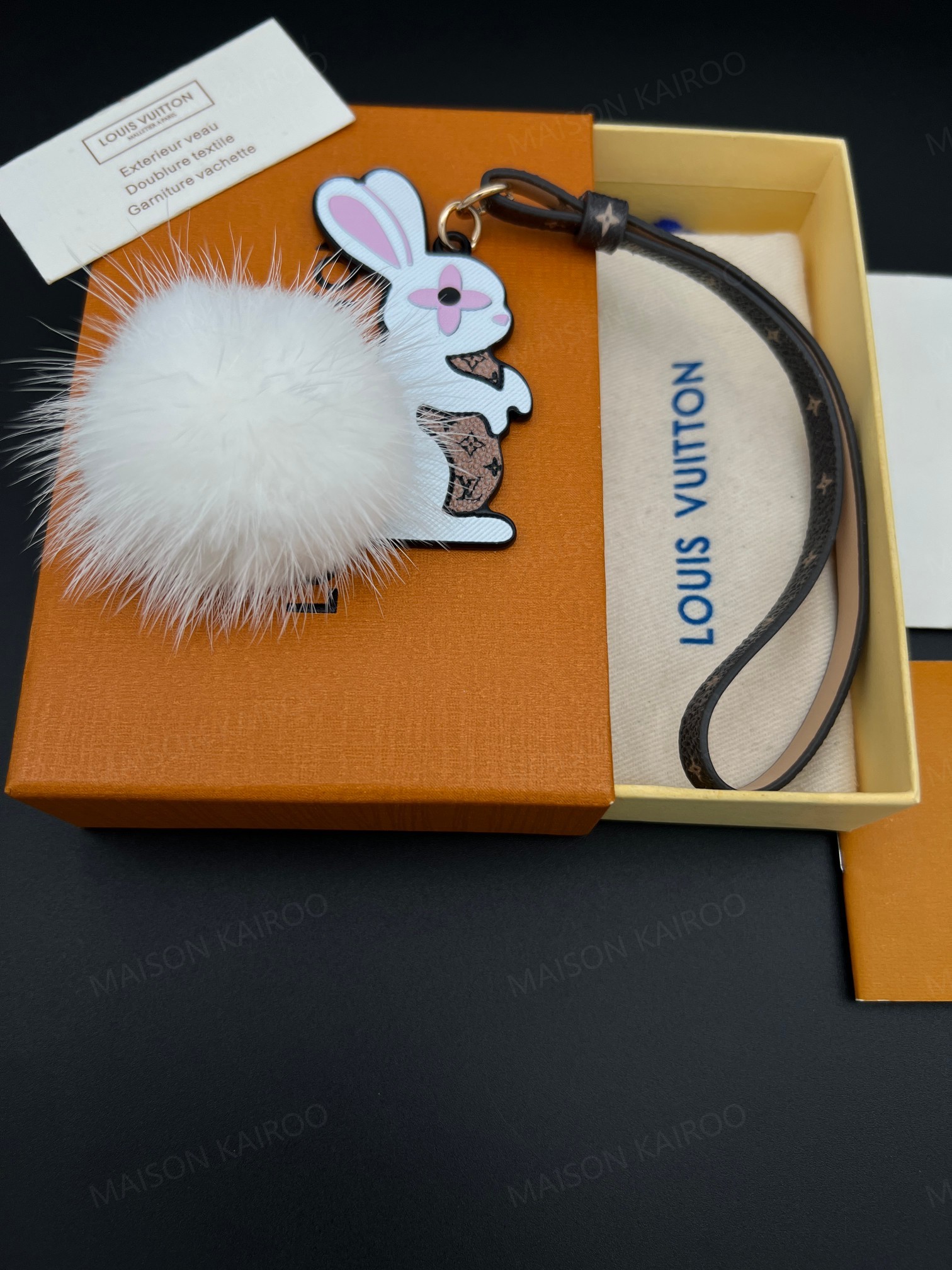 Louis Vuitton LV White Rabbit Leather Strap Fur Bag Charm - KAIROO
