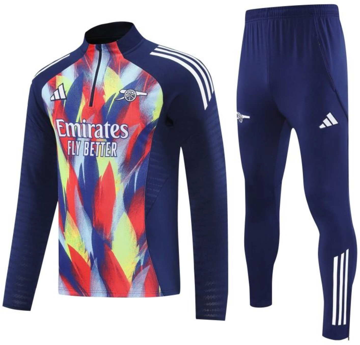 26/27 Arsenal Navy Blue Flame Print Half Zipper Jacket Tracksuit + Long Pants S-2XL