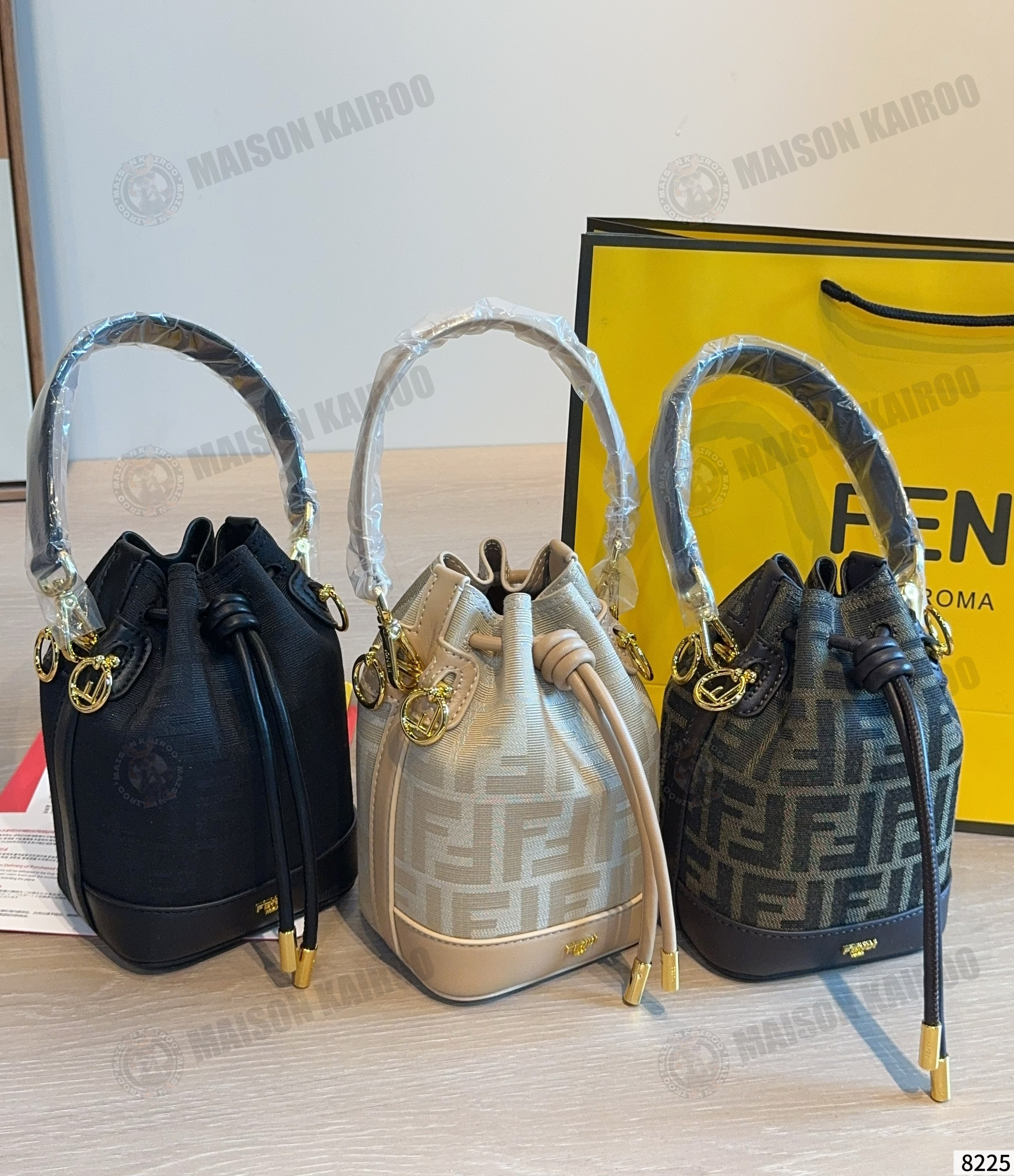 Fendi FF Mon Tresor Mini Jacquard Monogram Drawstring Base Logo Bucket Shoulder Bags - KAIROO