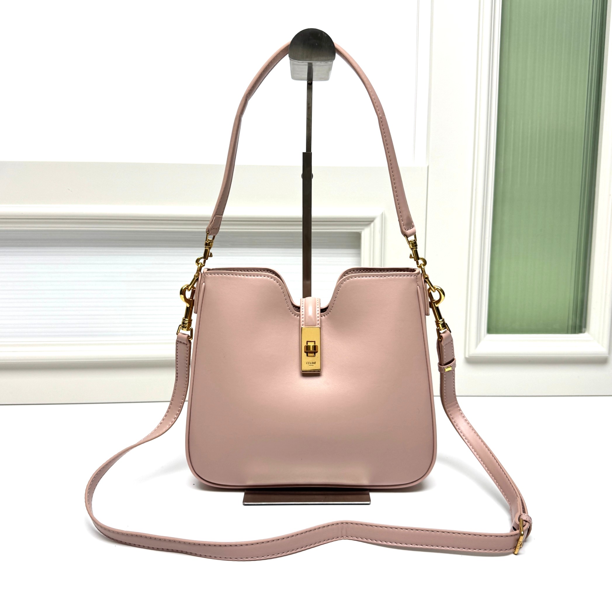 Celine Medium 16 Soft Leather Gold Hardware Twist-lock Crossbody Bucket Bag - KAIROO