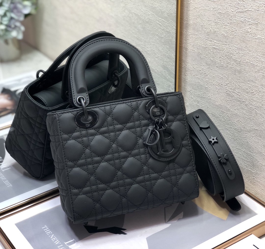 Small Lady Dior  My ABC  Bag in Black Ultramatte Cannage Calfskin