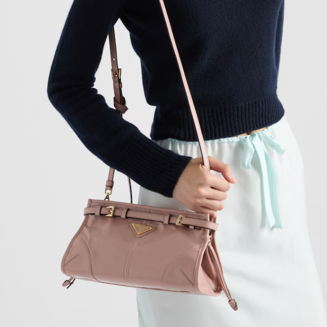 Prada Bonnie small Leather shoulder bag-Lily-of-the-Valley 1BH215