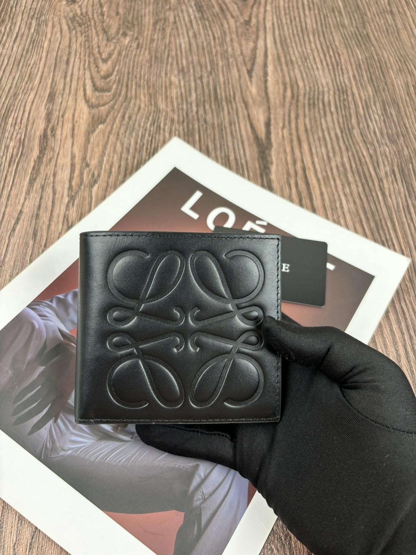 Loewe Mustard &  Black Anagram Full Embossed Leather Bifold Short Wallet - KAIROO