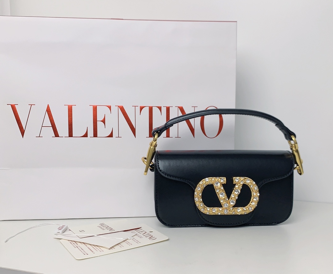 Valentino Small Garavani Loco Bag in Calfskin and crystals-Black