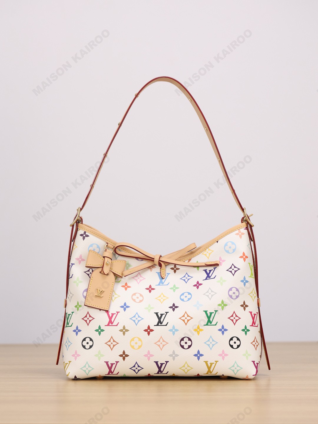 【15A】Louis Vuitton LV x TM Carryall PM White Multicolore Monogram Canvas Bow Hobo Tote Shoulder Bag - KAIROO